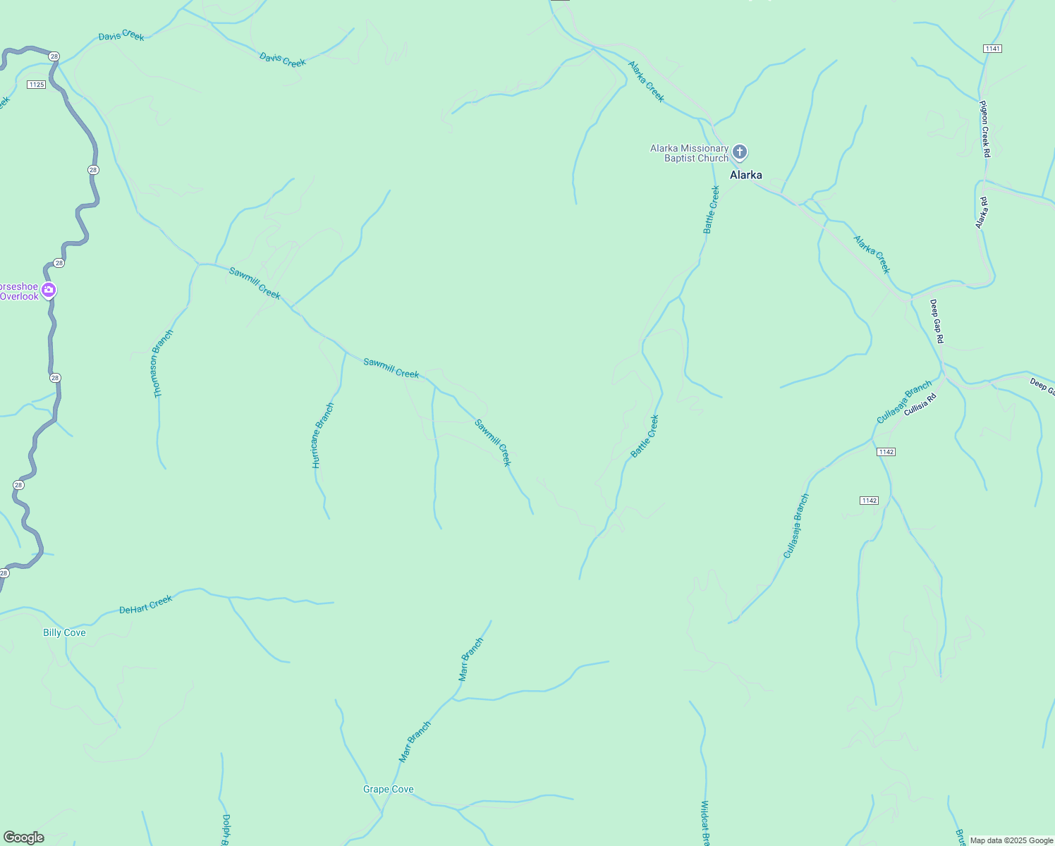 map of restaurants, bars, coffee shops, grocery stores, and more near 601 Walnut Cove Ridge in Bryson City