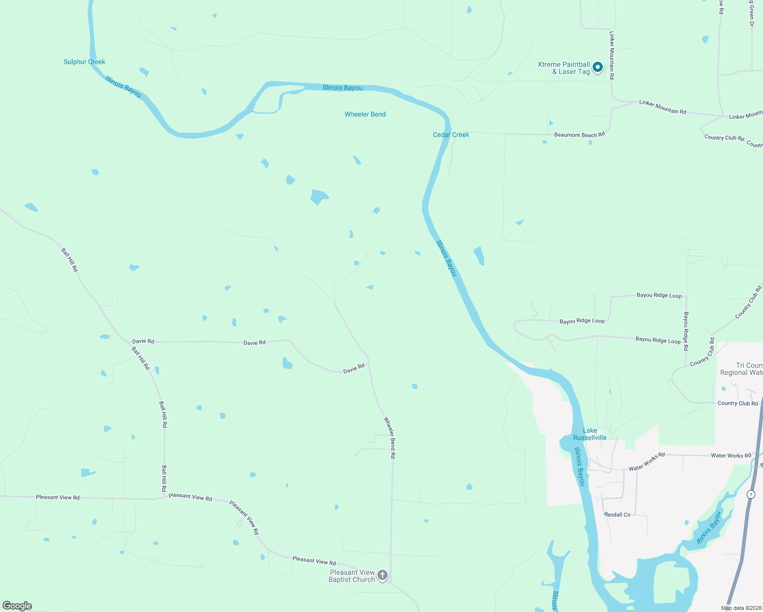 map of restaurants, bars, coffee shops, grocery stores, and more near 820 Wheeler Bend Road in Russellville