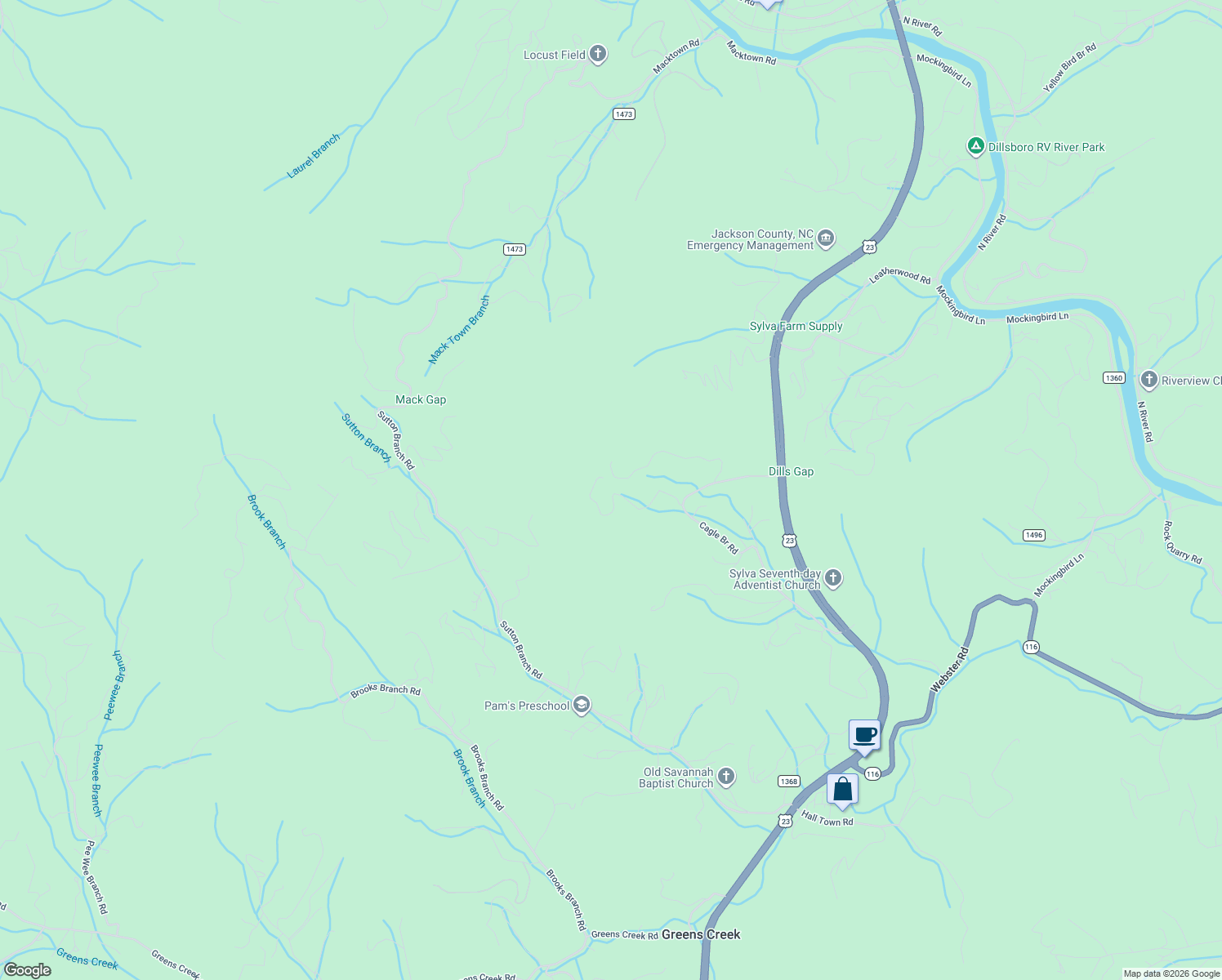 map of restaurants, bars, coffee shops, grocery stores, and more near 4 Julian Heights in Sylva