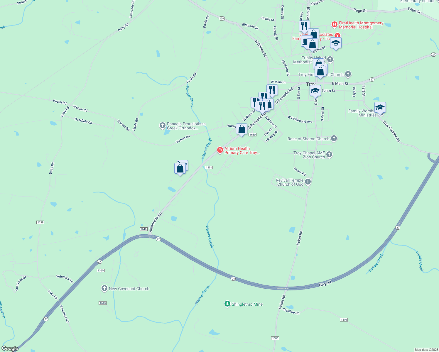 map of restaurants, bars, coffee shops, grocery stores, and more near 239 Oscar Road in Troy