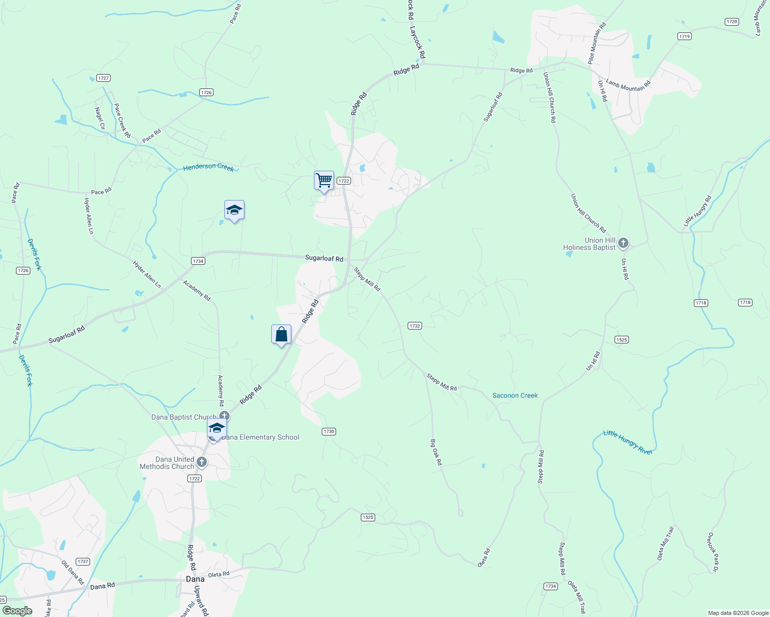 map of restaurants, bars, coffee shops, grocery stores, and more near 290 Stepp Mill Road in Hendersonville