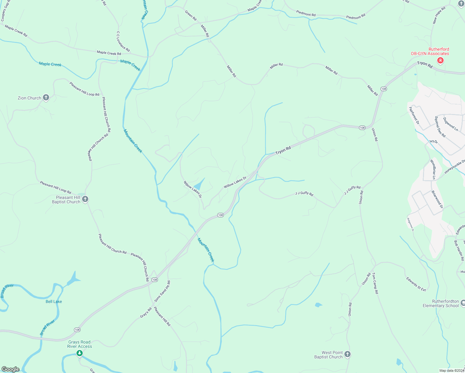 map of restaurants, bars, coffee shops, grocery stores, and more near 221 Willow Lakes Drive in Rutherfordton