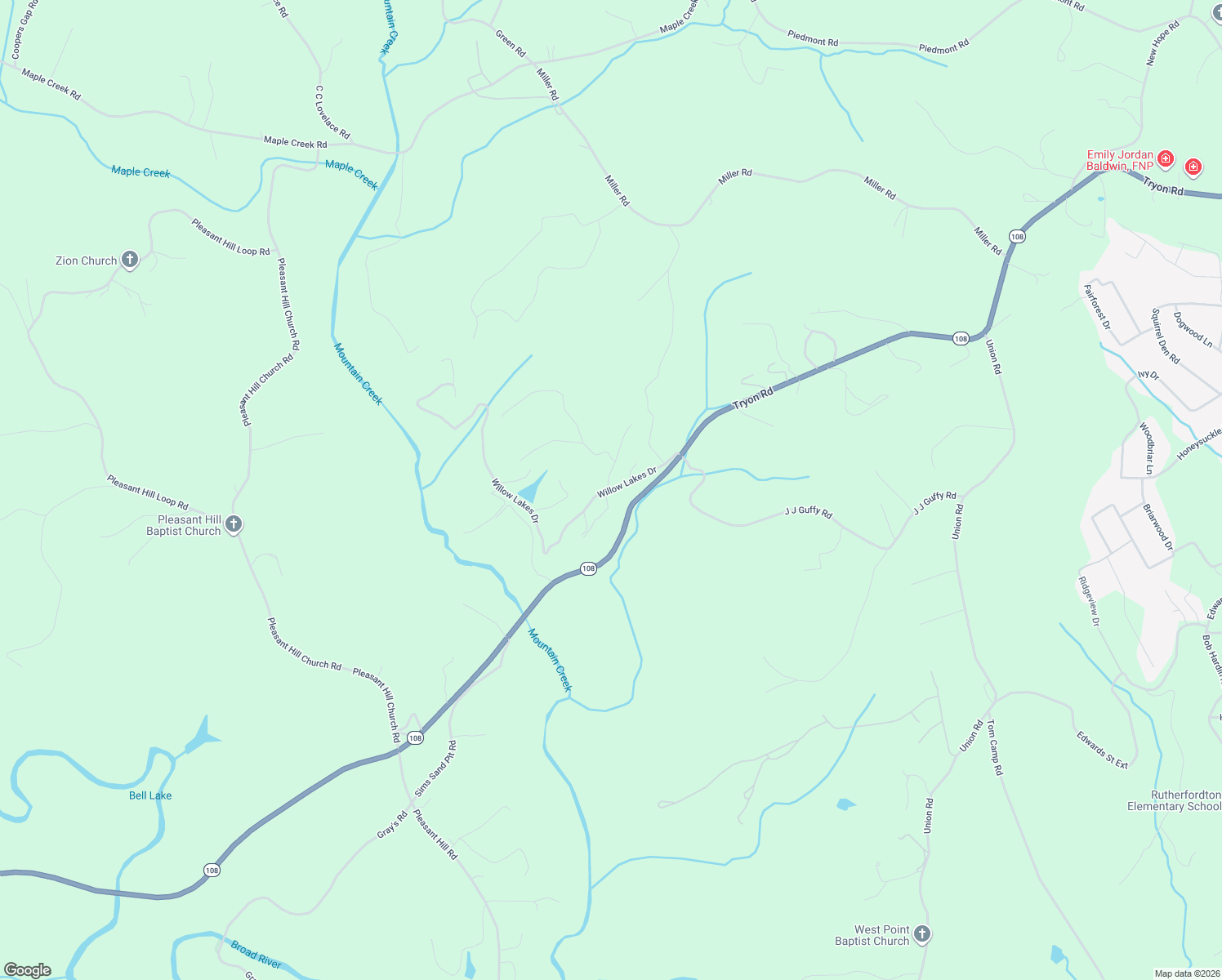 map of restaurants, bars, coffee shops, grocery stores, and more near 221 Willow Lakes Drive in Rutherfordton