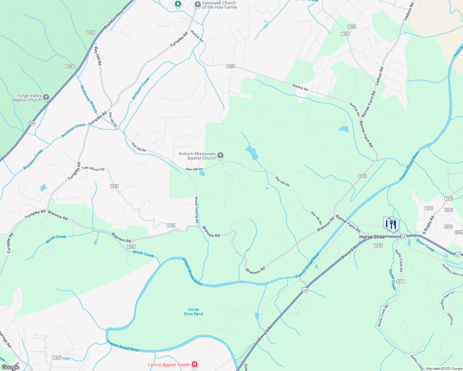 map of restaurants, bars, coffee shops, grocery stores, and more near 16 Edelweiss Drive in Horse Shoe