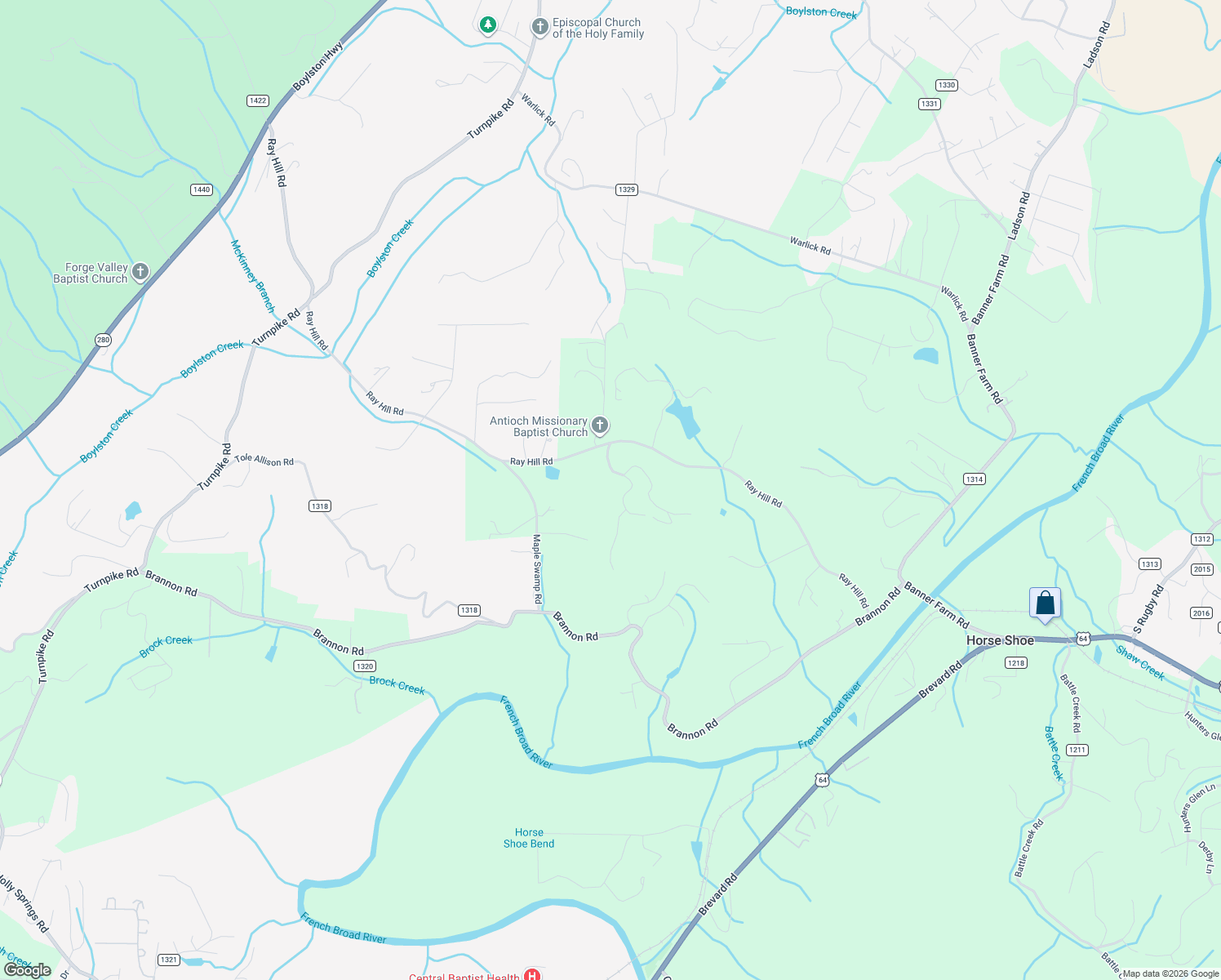 map of restaurants, bars, coffee shops, grocery stores, and more near 15 Edelweiss Drive in Horse Shoe