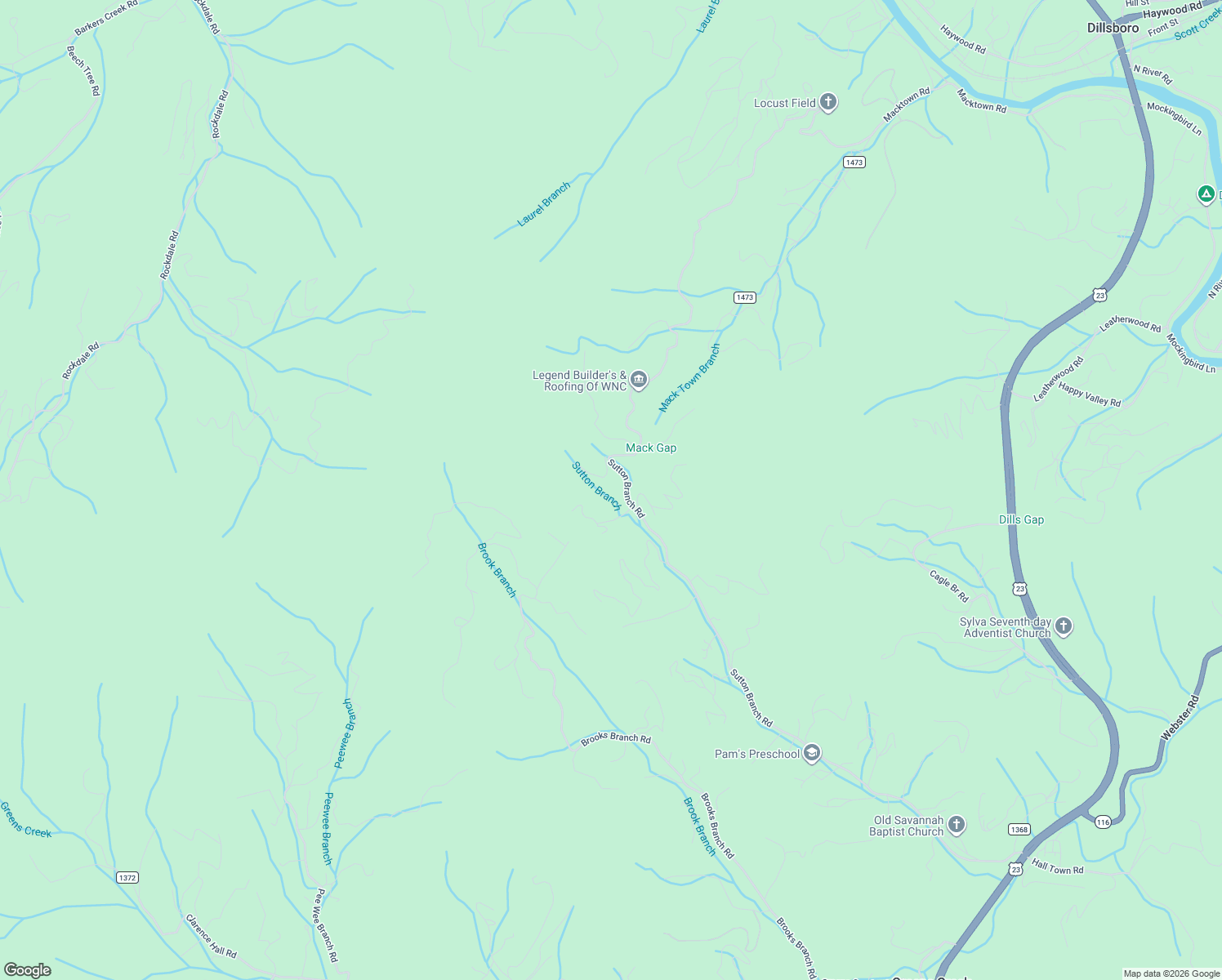 map of restaurants, bars, coffee shops, grocery stores, and more near 10 Chigger Ridge Road in Sylva