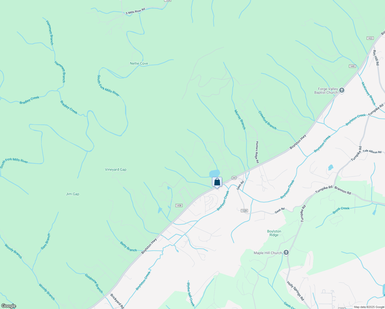 map of restaurants, bars, coffee shops, grocery stores, and more near 46 Alpen Rose Way in Mills River