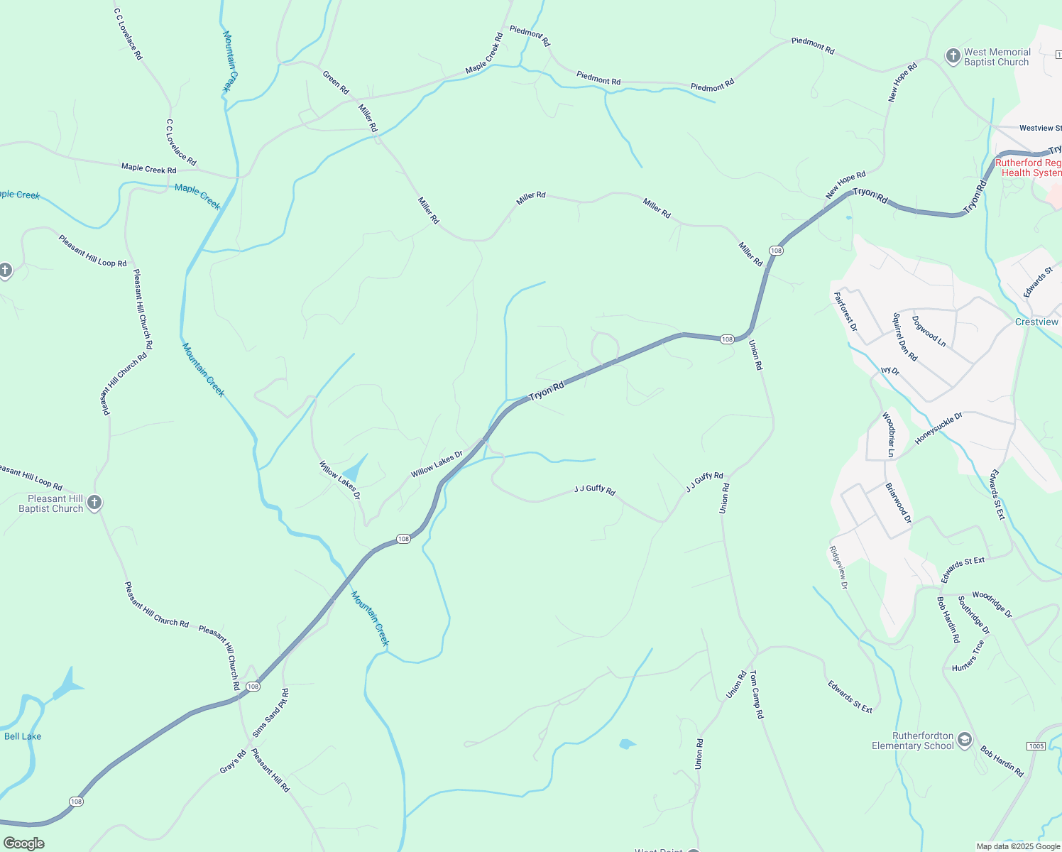map of restaurants, bars, coffee shops, grocery stores, and more near 1367 North Carolina 108 in Rutherfordton