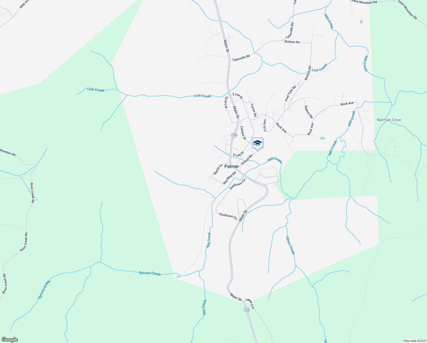 map of restaurants, bars, coffee shops, grocery stores, and more near 197 Martin Ln in Palmer