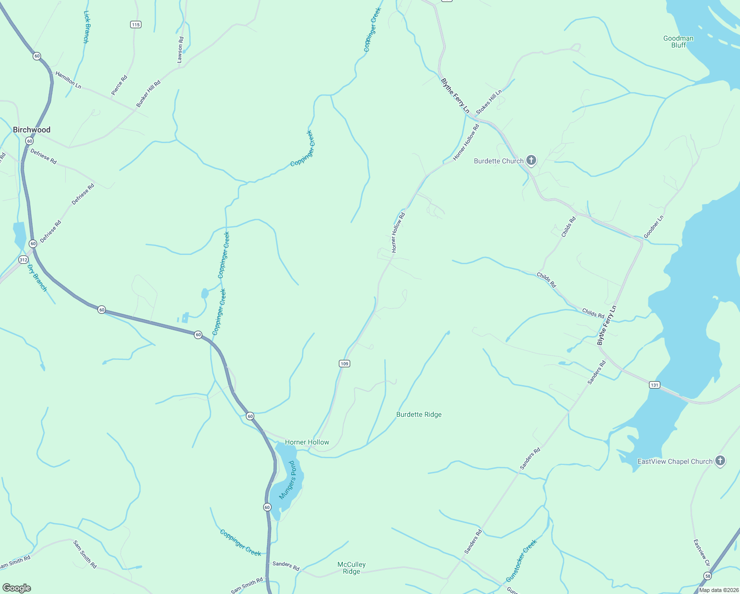 map of restaurants, bars, coffee shops, grocery stores, and more near 1087 Horner Hollow Road in Birchwood