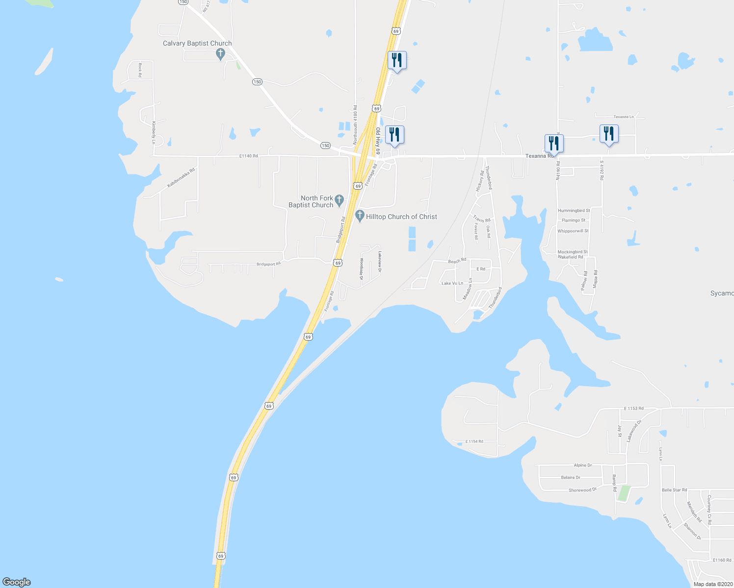 map of restaurants, bars, coffee shops, grocery stores, and more near 2 RR 6 in Eufaula