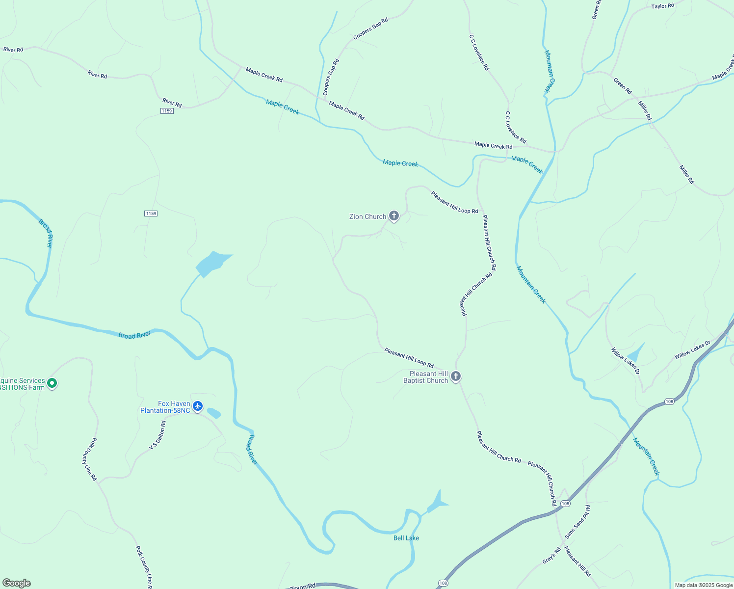 map of restaurants, bars, coffee shops, grocery stores, and more near 450 Pleasant Hill Loop Road in Rutherfordton