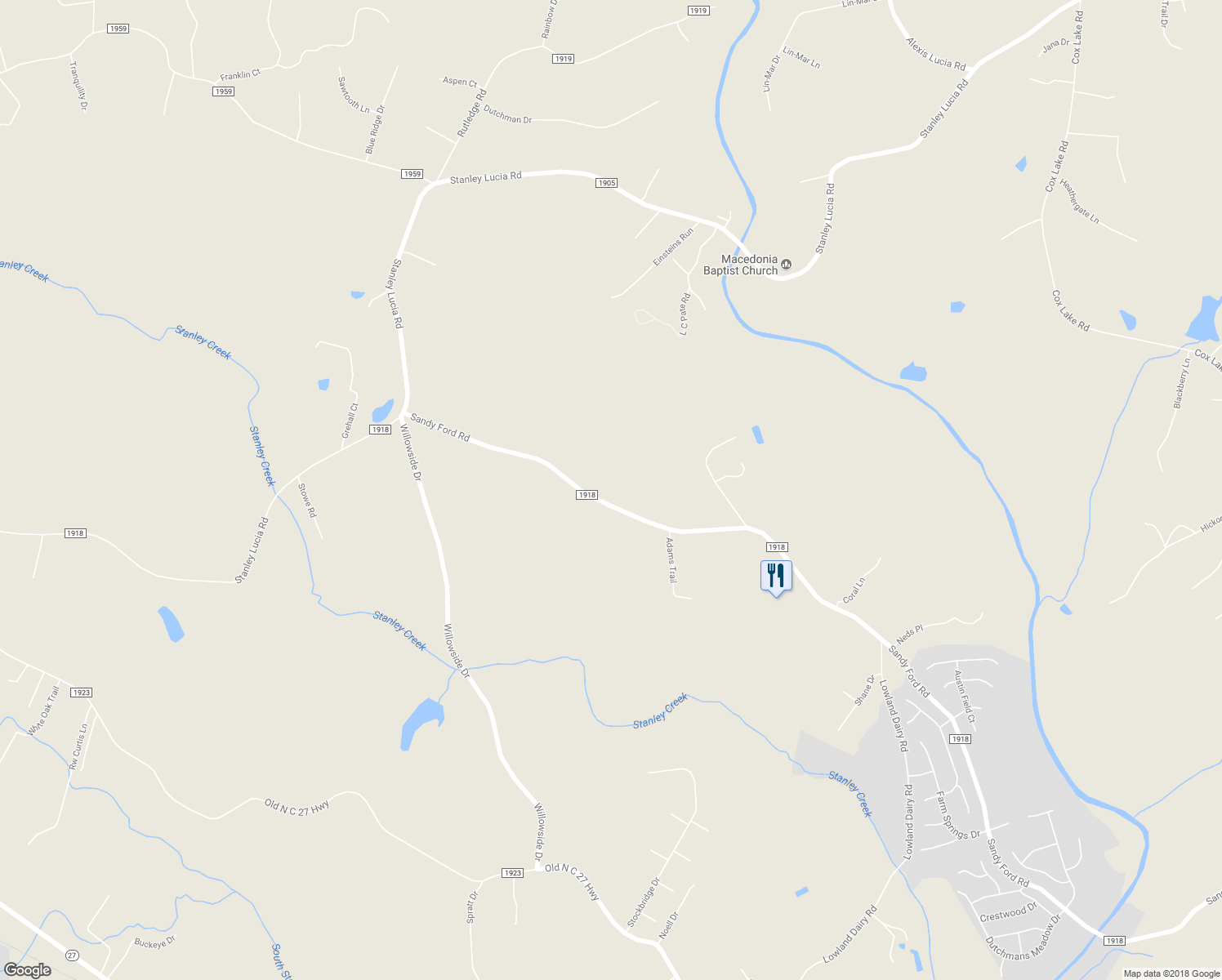 map of restaurants, bars, coffee shops, grocery stores, and more near 333 Sandy Ford Road in Mount Holly