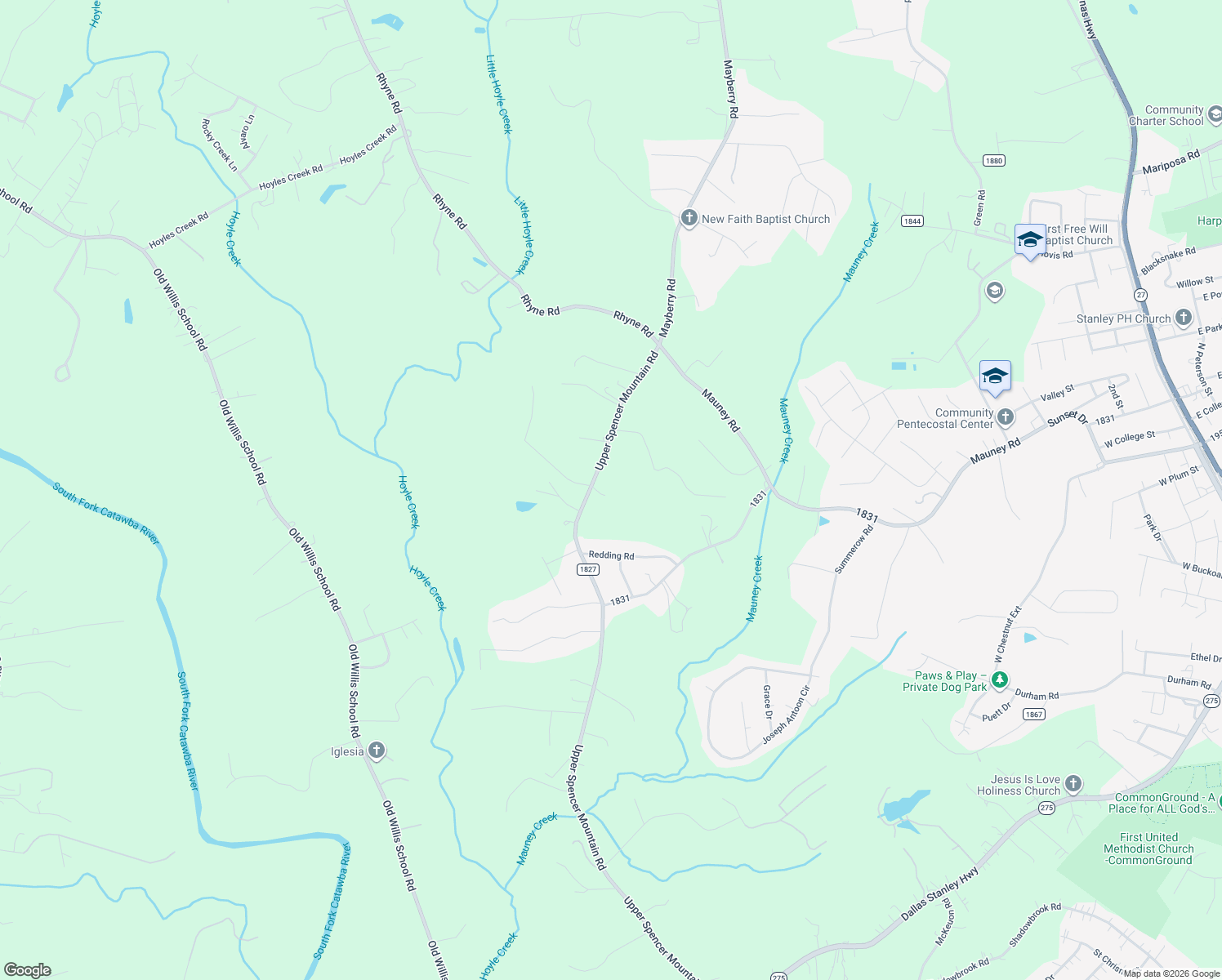 map of restaurants, bars, coffee shops, grocery stores, and more near 844 Upper Spencer Mountain Road in Stanley