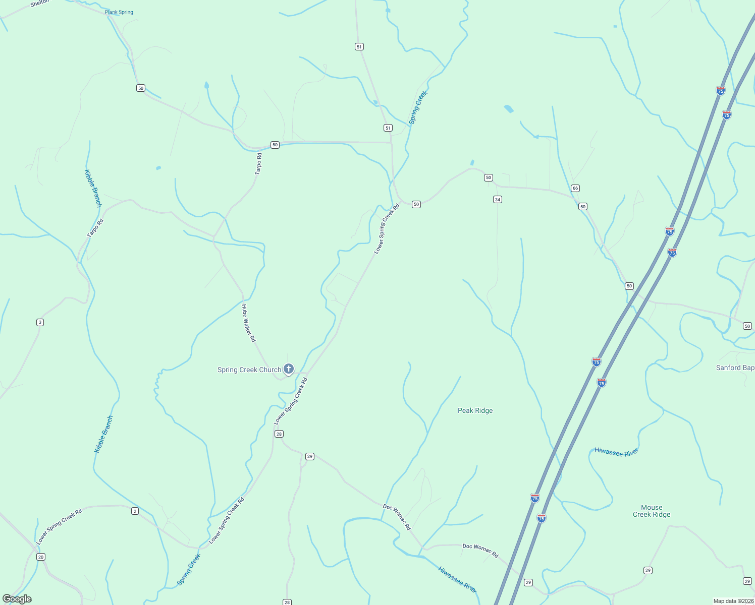map of restaurants, bars, coffee shops, grocery stores, and more near 207 County Road 2 in Riceville