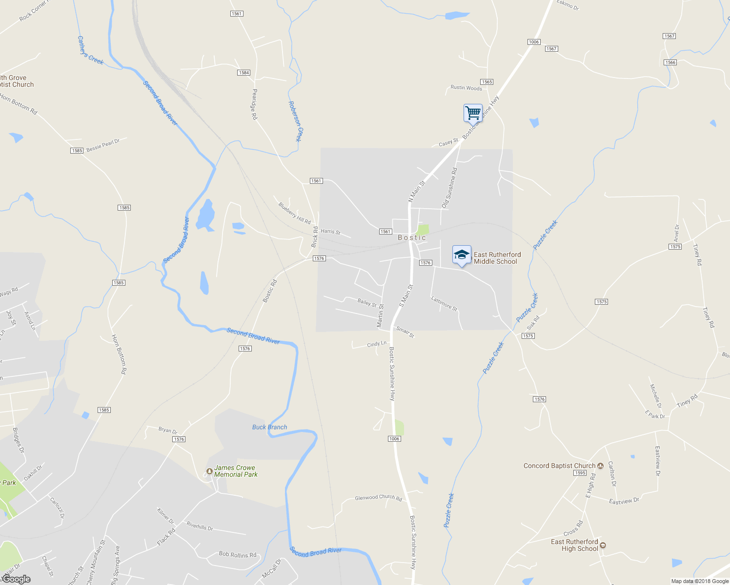 map of restaurants, bars, coffee shops, grocery stores, and more near 176 Michael Street in Bostic