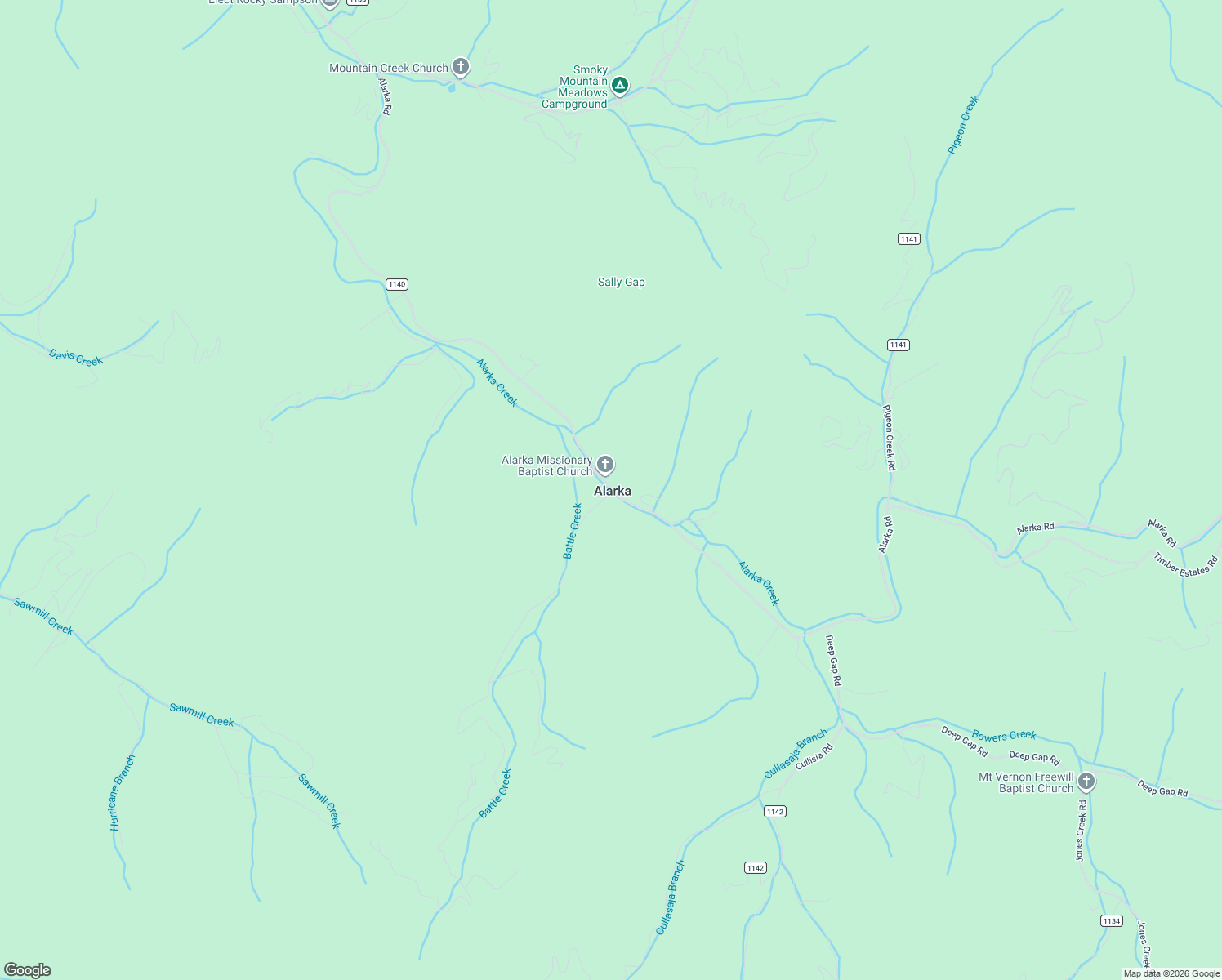 map of restaurants, bars, coffee shops, grocery stores, and more near 3407 Alarka Road in Bryson City