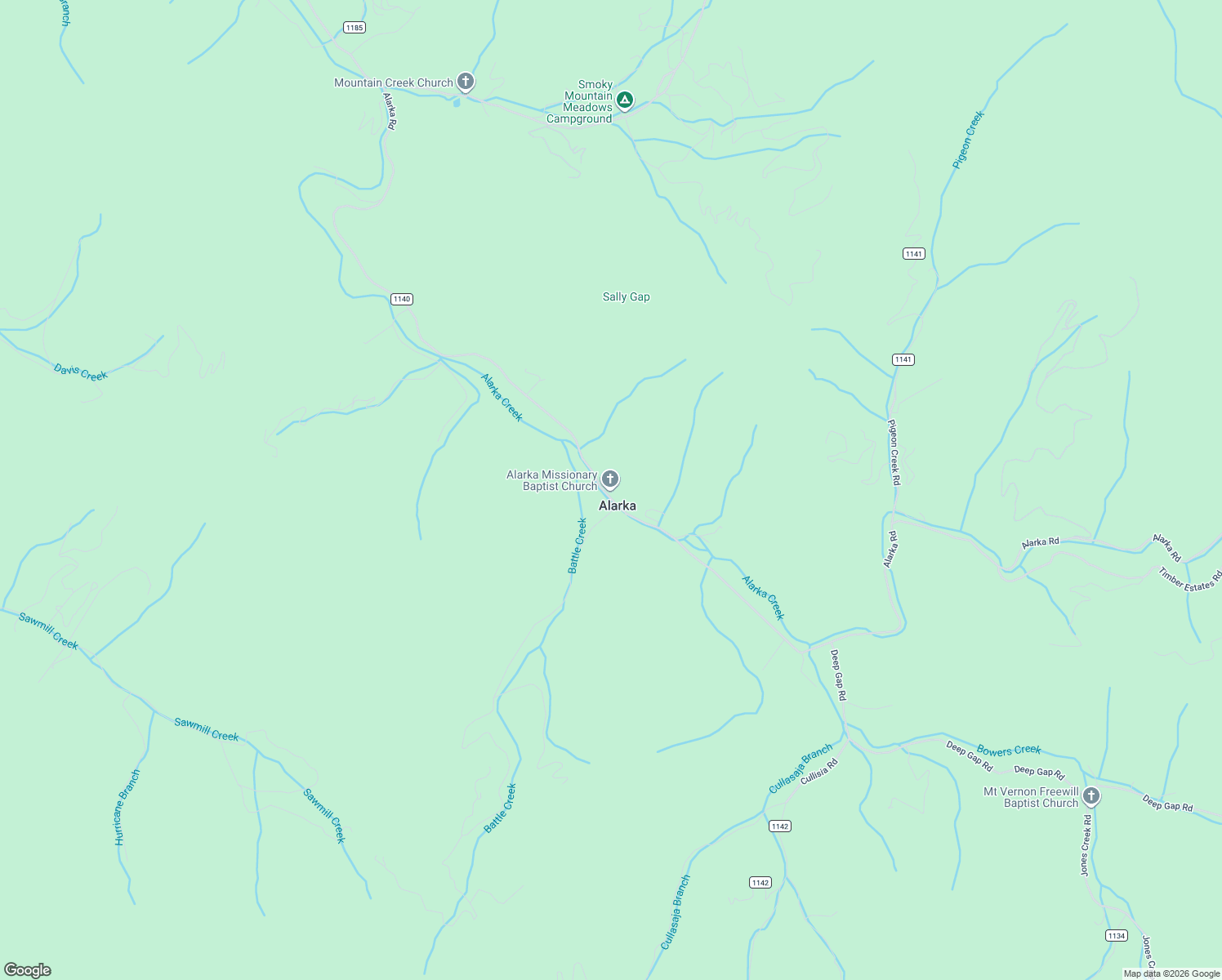 map of restaurants, bars, coffee shops, grocery stores, and more near 3407 Alarka Road in Bryson City