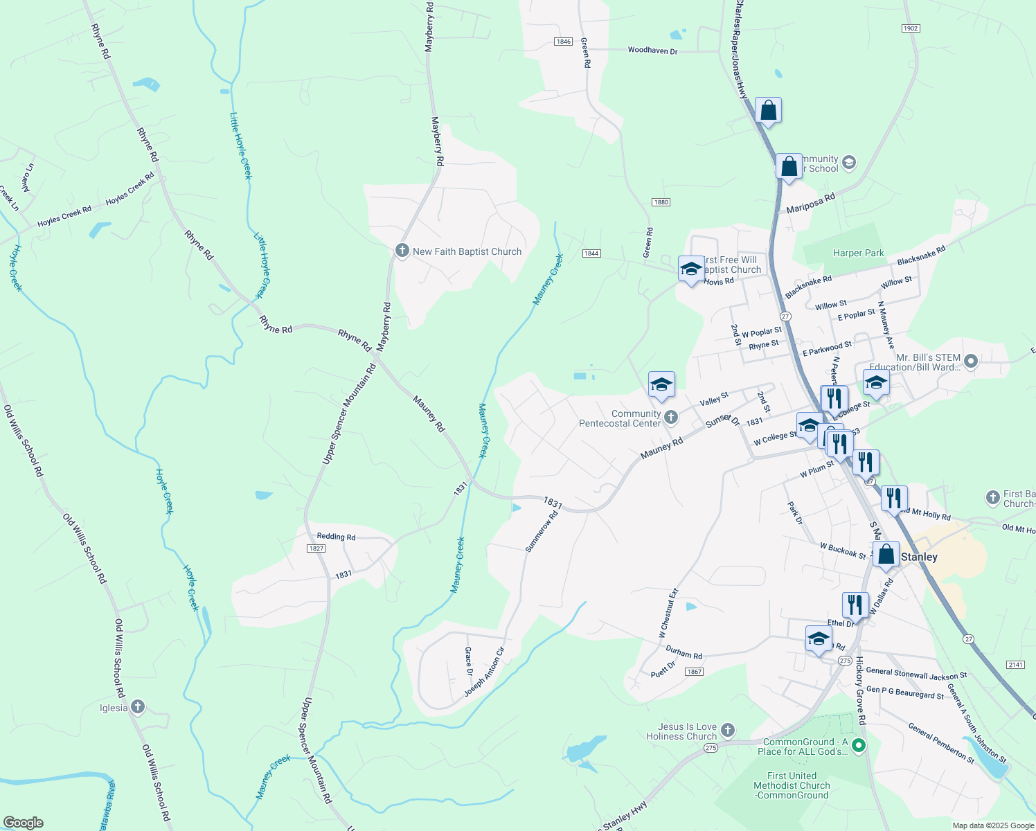 map of restaurants, bars, coffee shops, grocery stores, and more near 420 Bennington Drive in Stanley