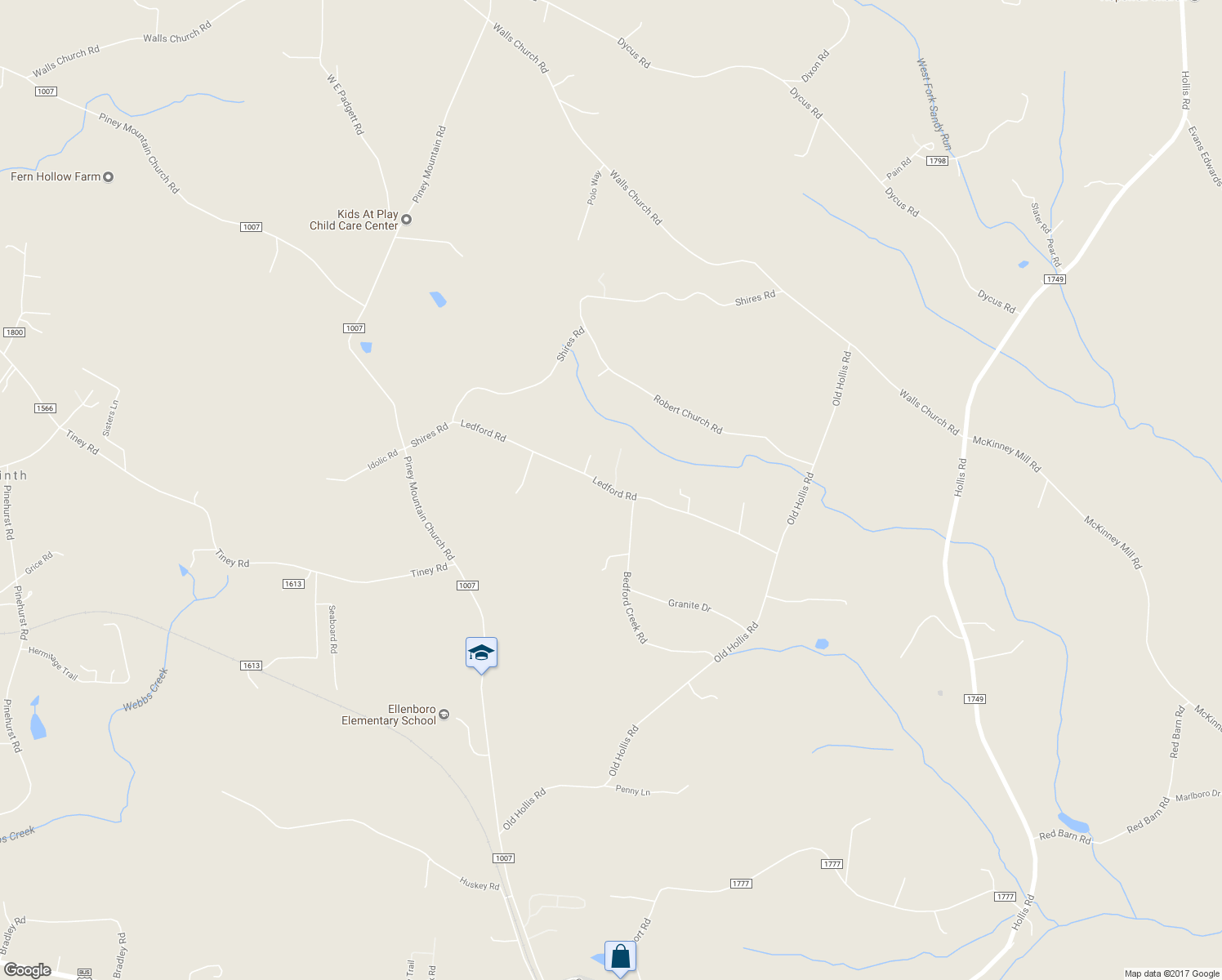 map of restaurants, bars, coffee shops, grocery stores, and more near Ledford Road in Ellenboro