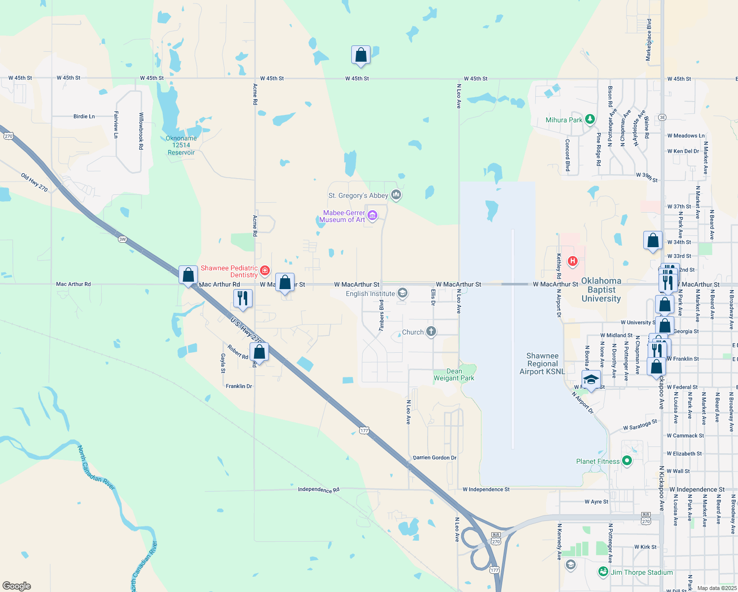 map of restaurants, bars, coffee shops, grocery stores, and more near 1933 Ridge Crest Dr in Shawnee