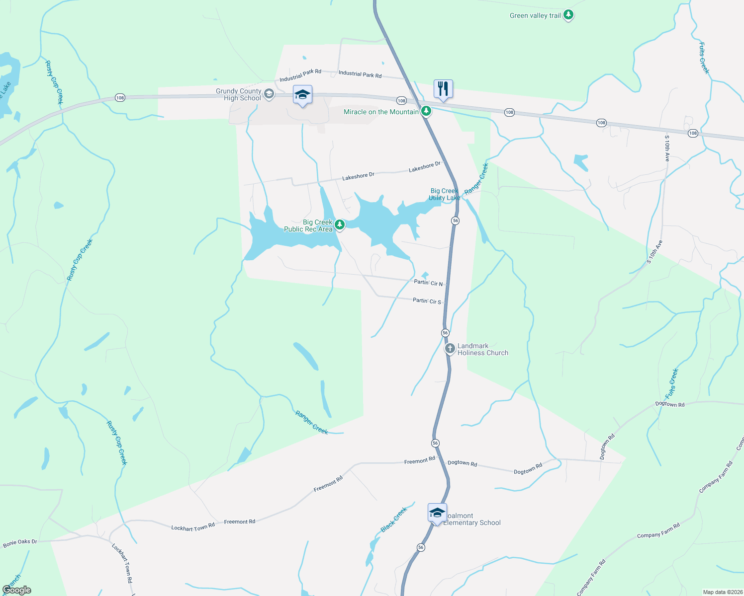 map of restaurants, bars, coffee shops, grocery stores, and more near 337 Partin' Circle South in Coalmont