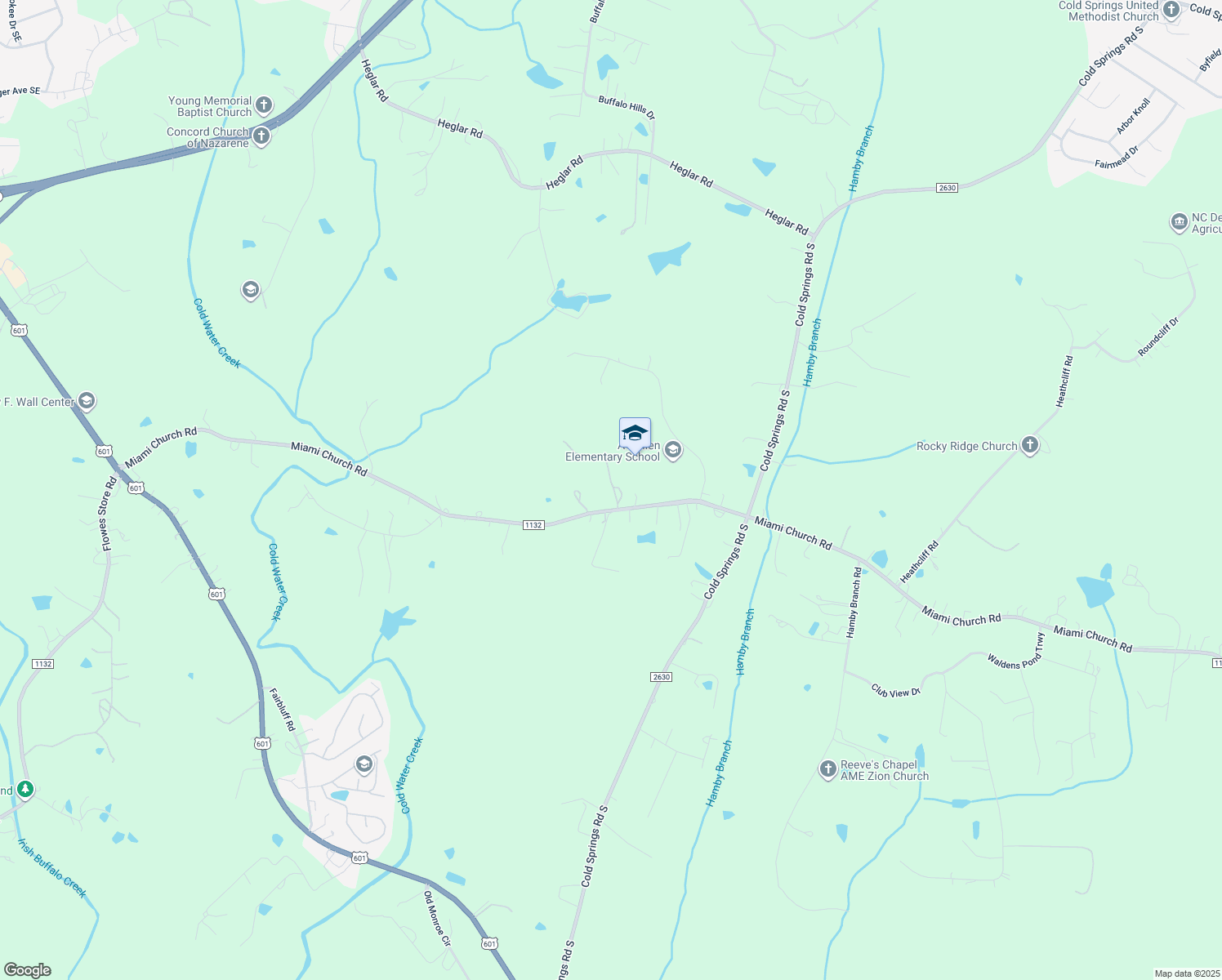 map of restaurants, bars, coffee shops, grocery stores, and more near 3611 Miami Church Road in Concord