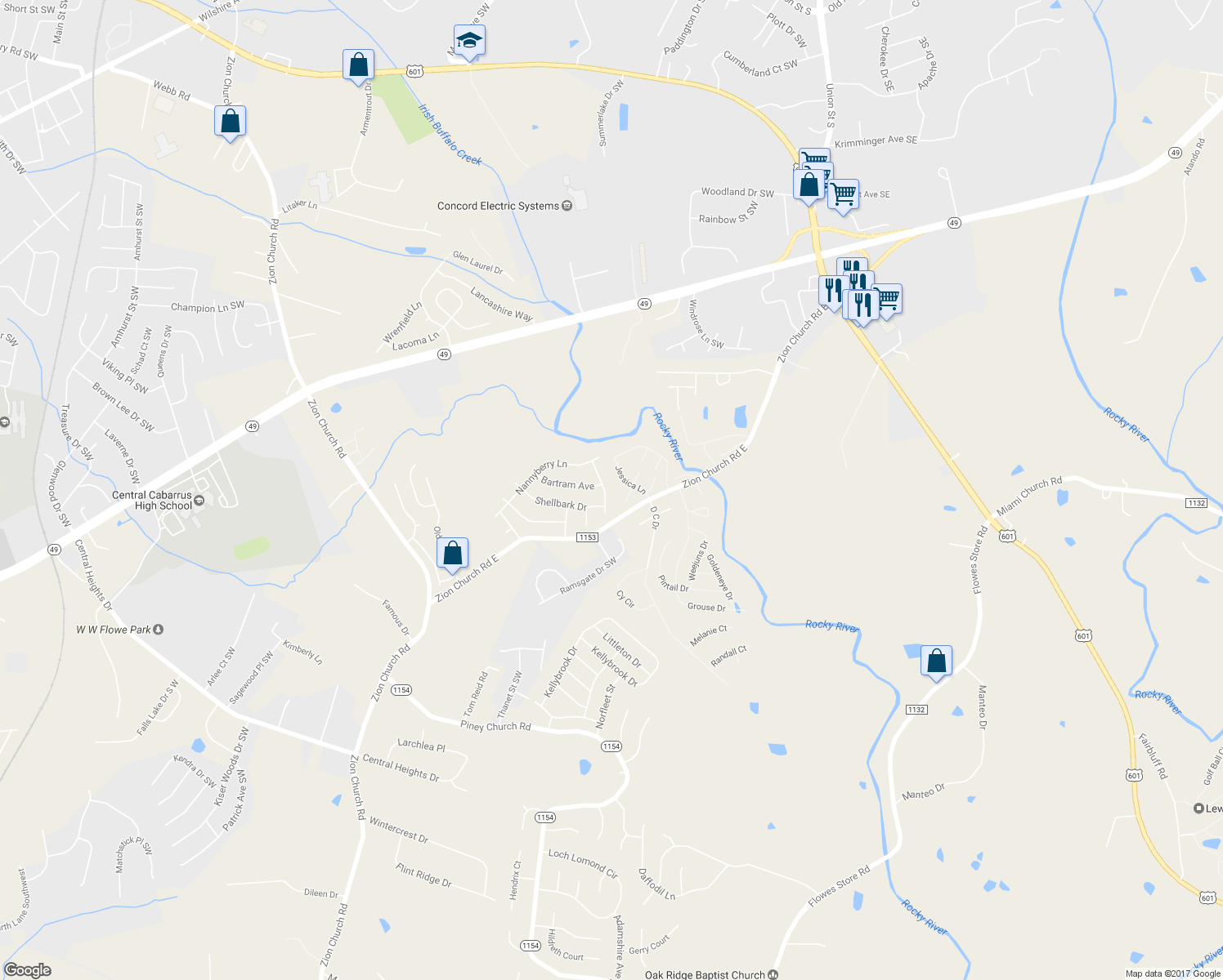 map of restaurants, bars, coffee shops, grocery stores, and more near 3783 Quiet Stream Drive in Concord