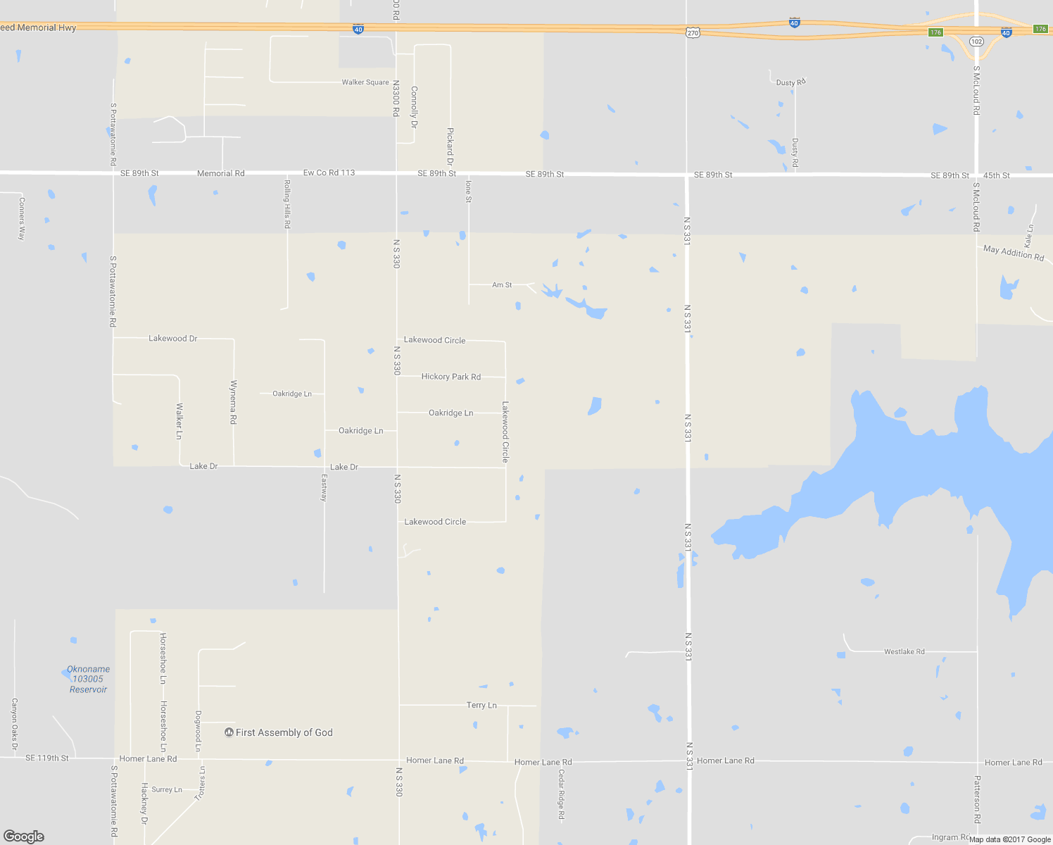 map of restaurants, bars, coffee shops, grocery stores, and more near 30410 Lakewood Circle in McLoud