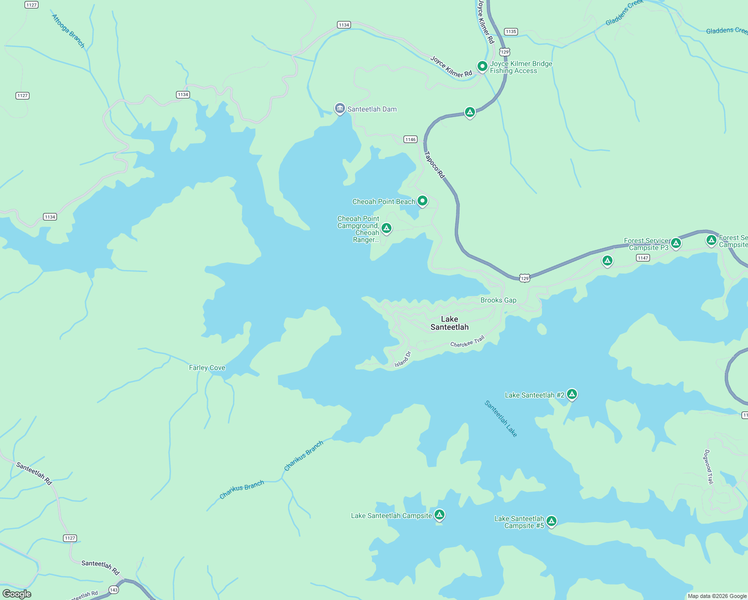 map of restaurants, bars, coffee shops, grocery stores, and more near 410 Santeetlah Point in Robbinsville