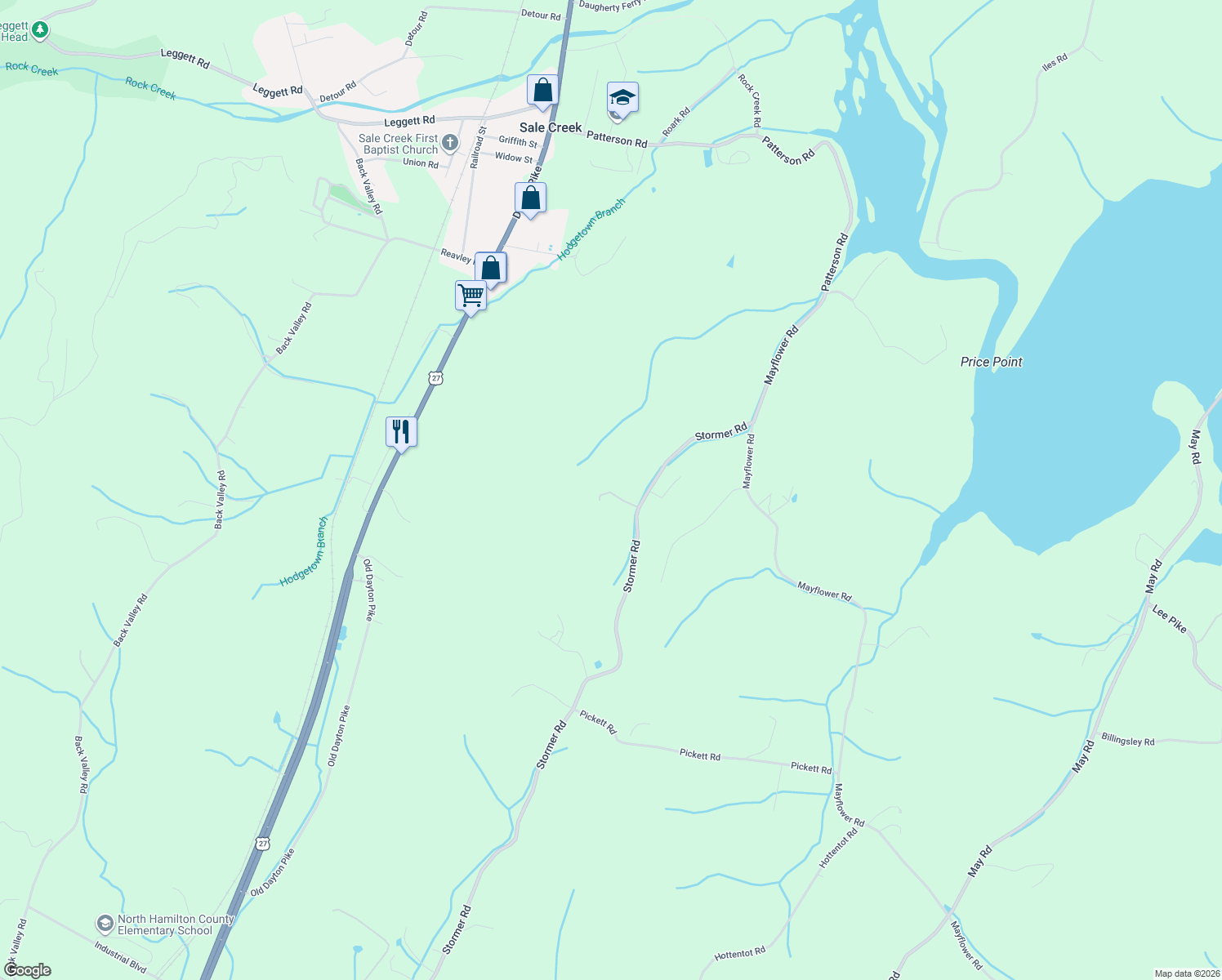 map of restaurants, bars, coffee shops, grocery stores, and more near 749 Split Rail Way in Sale Creek
