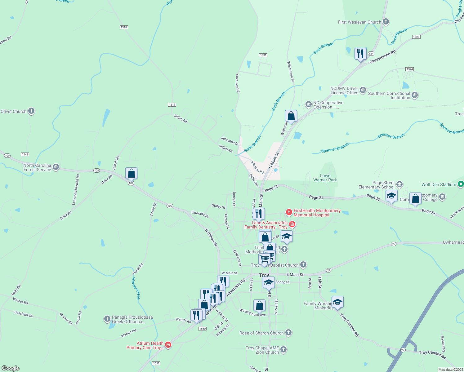 map of restaurants, bars, coffee shops, grocery stores, and more near 823 Dennis St in Troy
