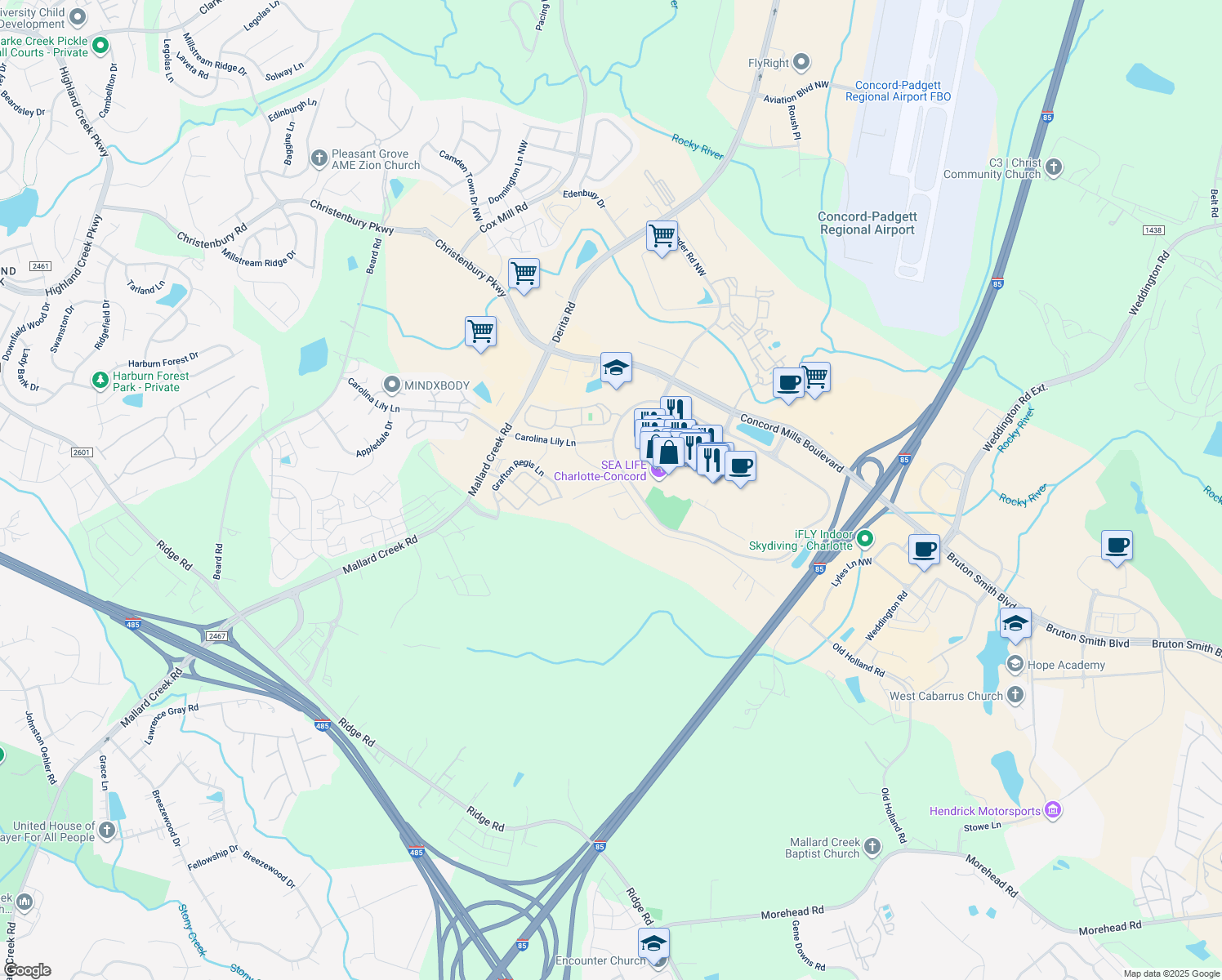 map of restaurants, bars, coffee shops, grocery stores, and more near 8961 Quay Rd in Concord