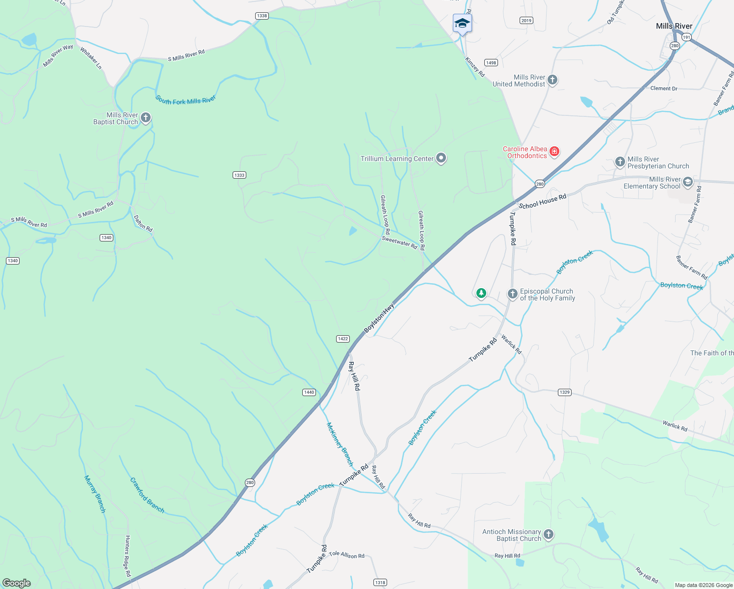 map of restaurants, bars, coffee shops, grocery stores, and more near 19 Round Top Circle in Mills River