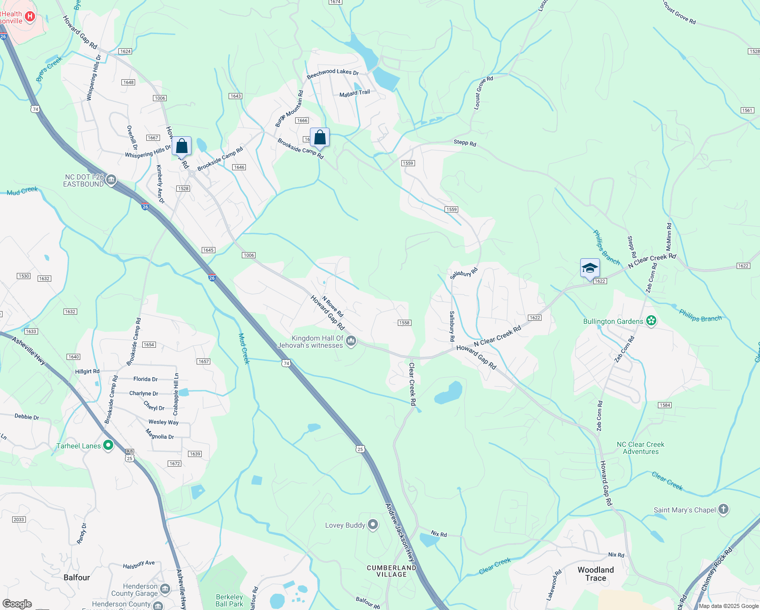 map of restaurants, bars, coffee shops, grocery stores, and more near 26 Massey Road in Hendersonville