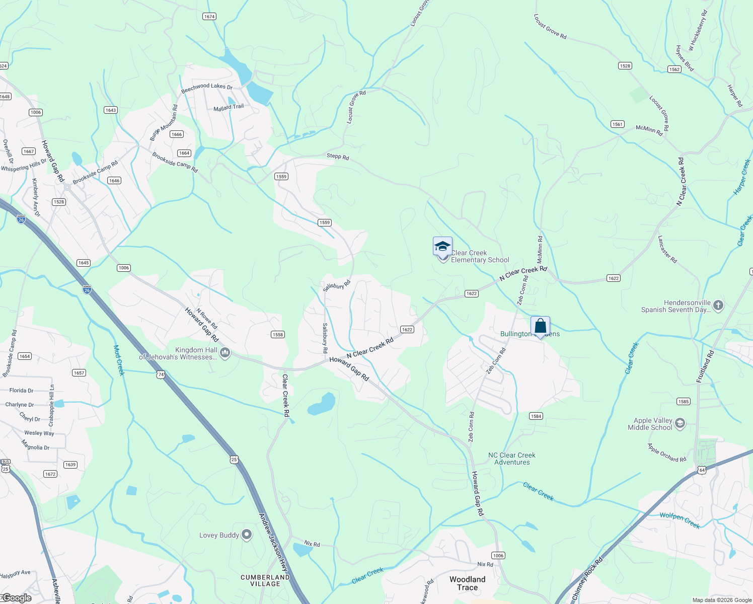 map of restaurants, bars, coffee shops, grocery stores, and more near 216 Sandy Creek Court in Hendersonville