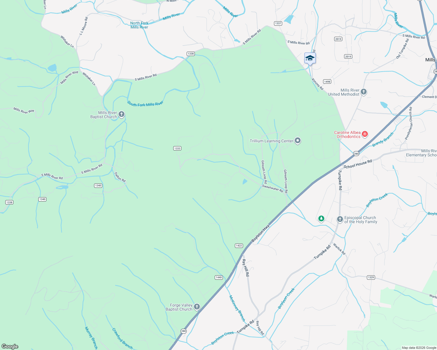 map of restaurants, bars, coffee shops, grocery stores, and more near 15 Melody Lane in Mills River