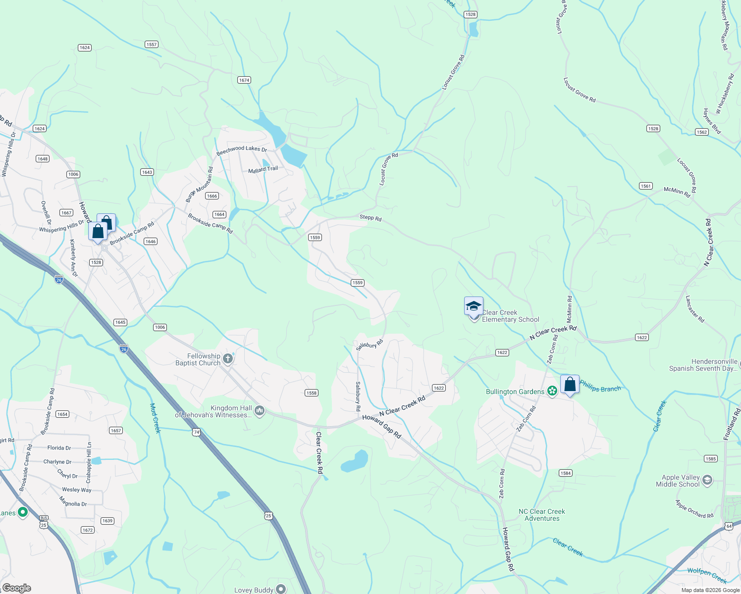 map of restaurants, bars, coffee shops, grocery stores, and more near 670 Salisbury Road in Hendersonville