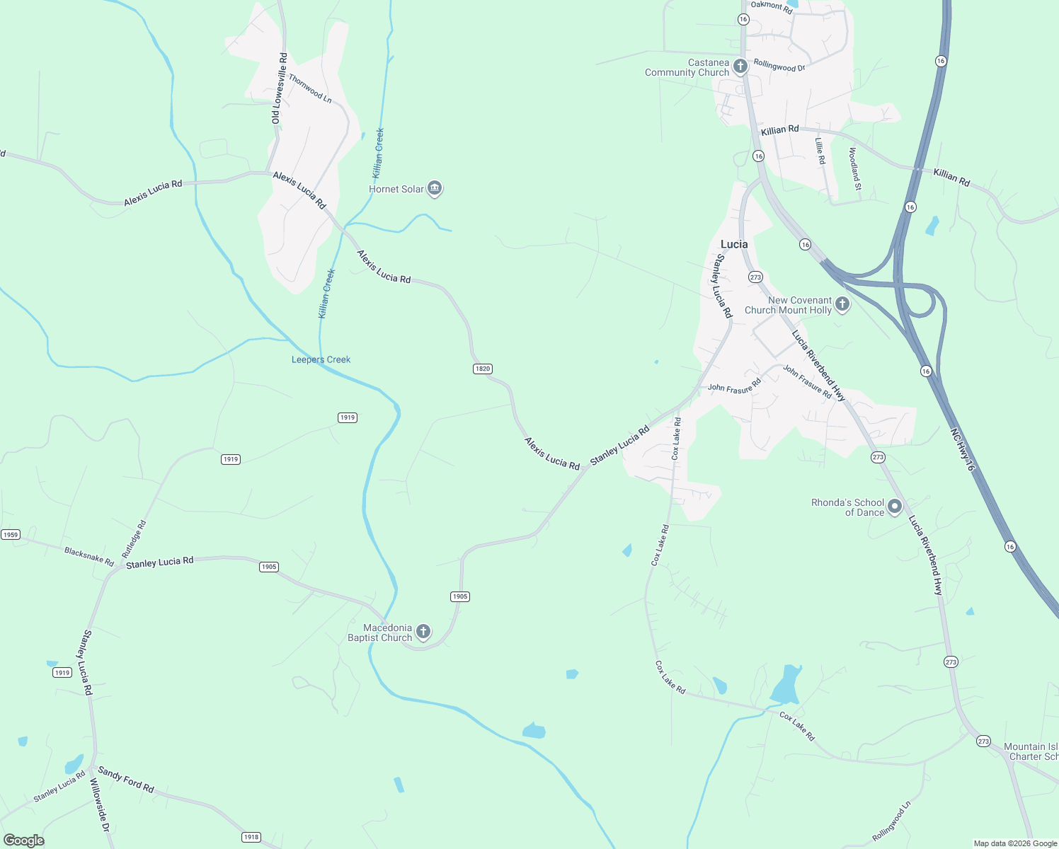 map of restaurants, bars, coffee shops, grocery stores, and more near 2314 Alexis Lucia Road in Stanley