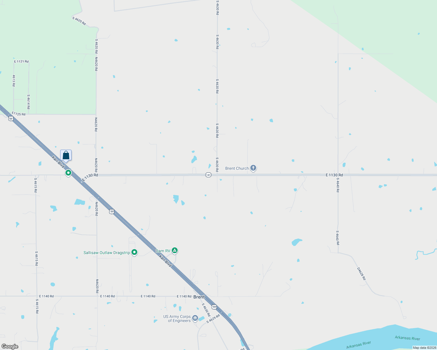 map of restaurants, bars, coffee shops, grocery stores, and more near E1130 Road in Gans