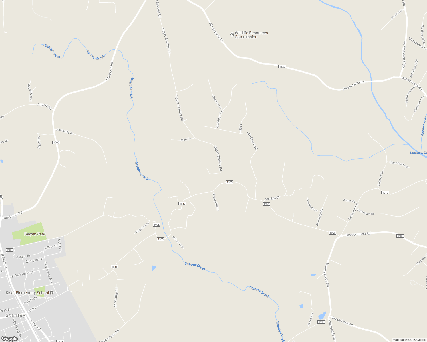map of restaurants, bars, coffee shops, grocery stores, and more near 2004 Moon Beam Lane in Stanley