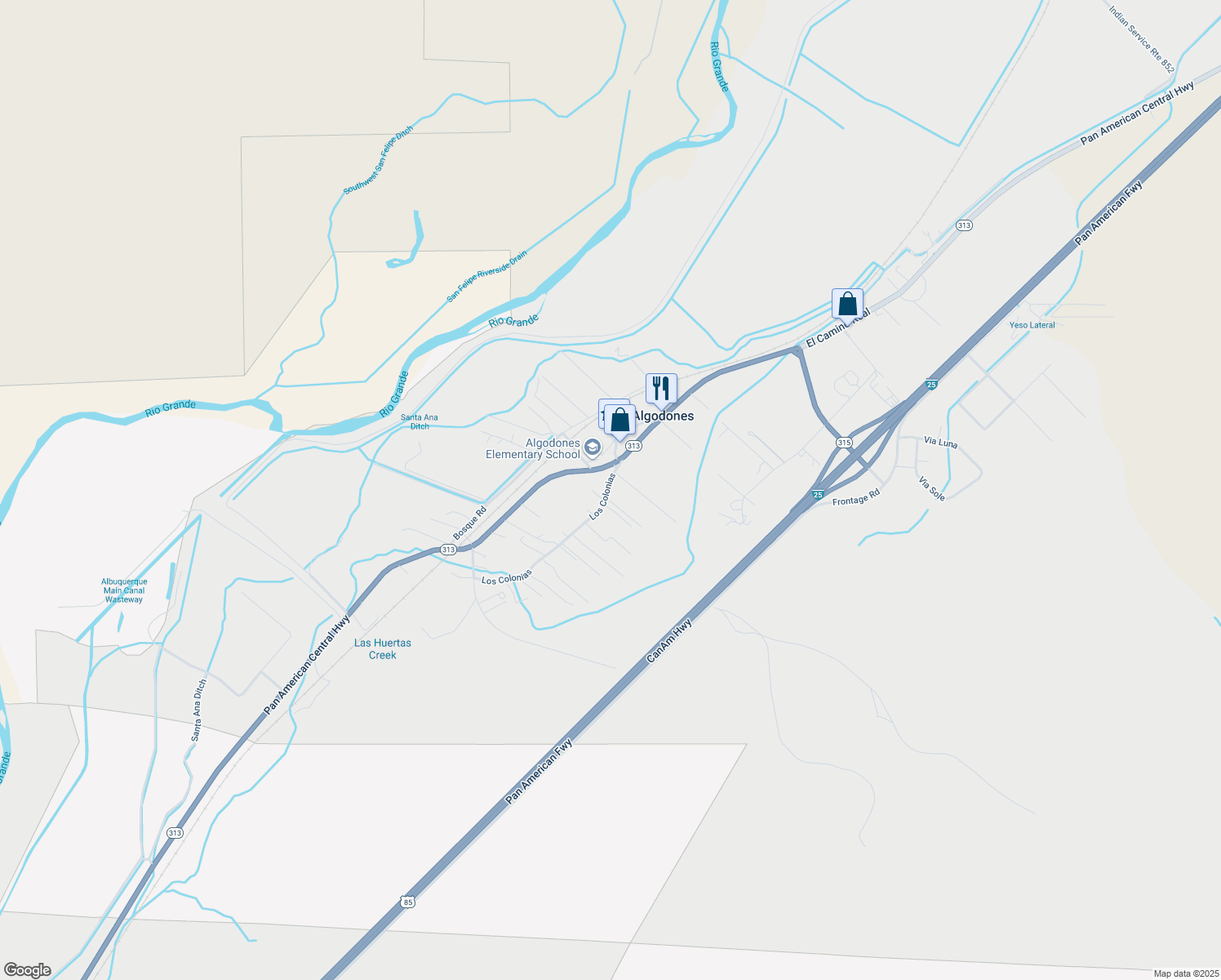 map of restaurants, bars, coffee shops, grocery stores, and more near 72 Los Colonias in Algodones