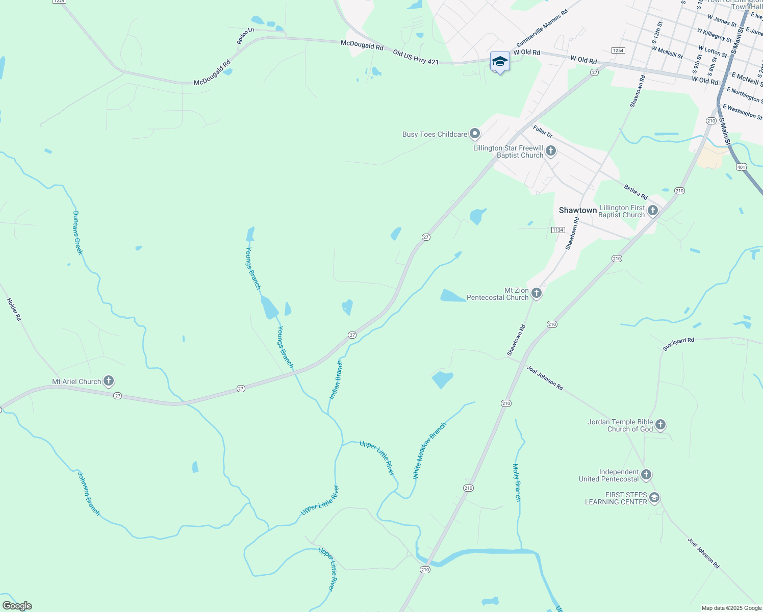 map of restaurants, bars, coffee shops, grocery stores, and more near 2520 Nc 27 West in Lillington