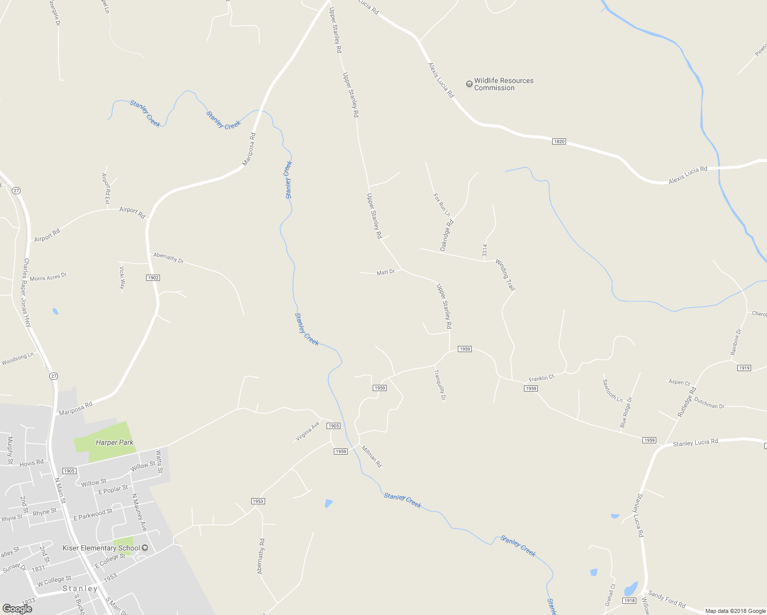 map of restaurants, bars, coffee shops, grocery stores, and more near 523 Matt Drive in Stanley