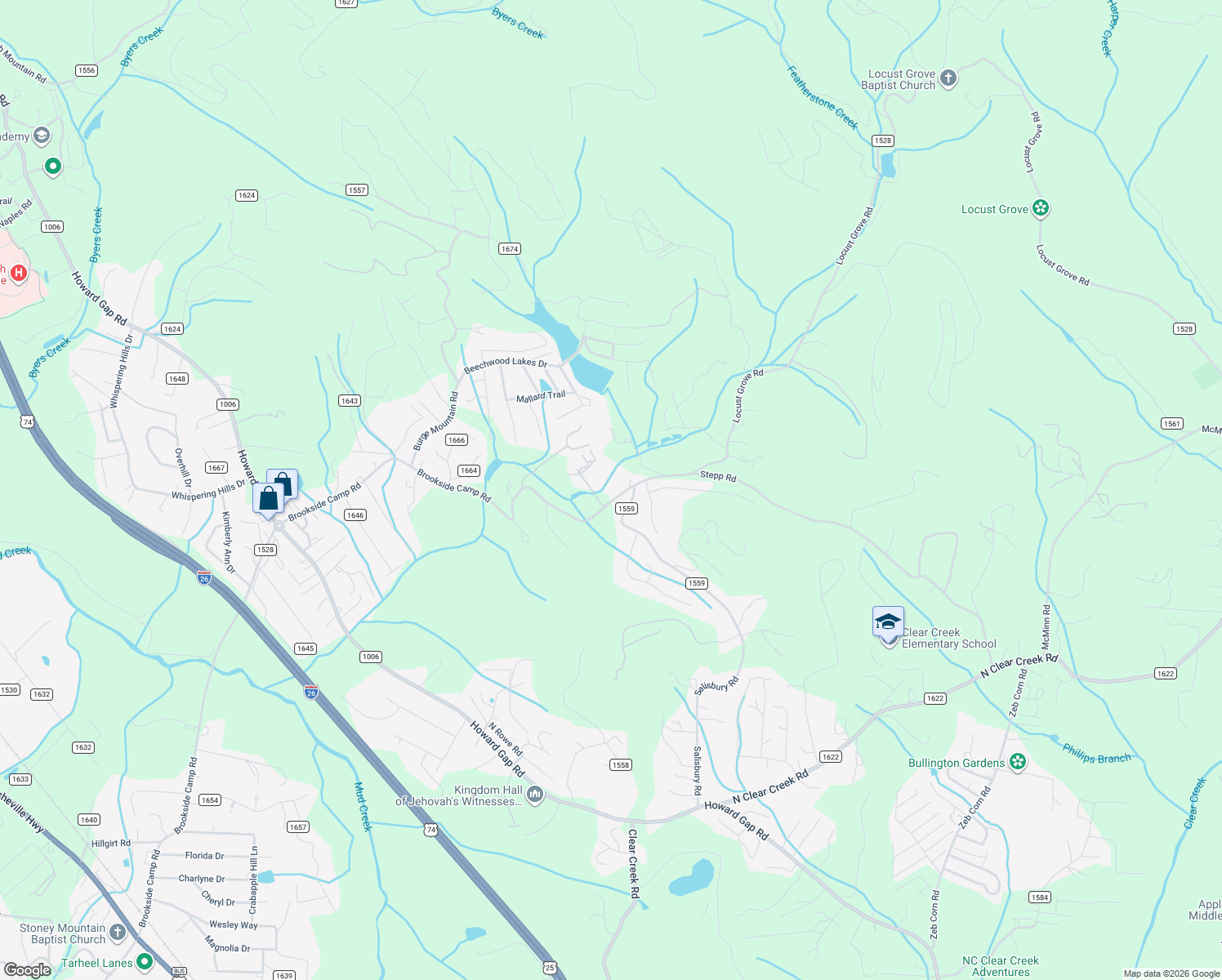 map of restaurants, bars, coffee shops, grocery stores, and more near 1881 Brookside Camp Road in Hendersonville