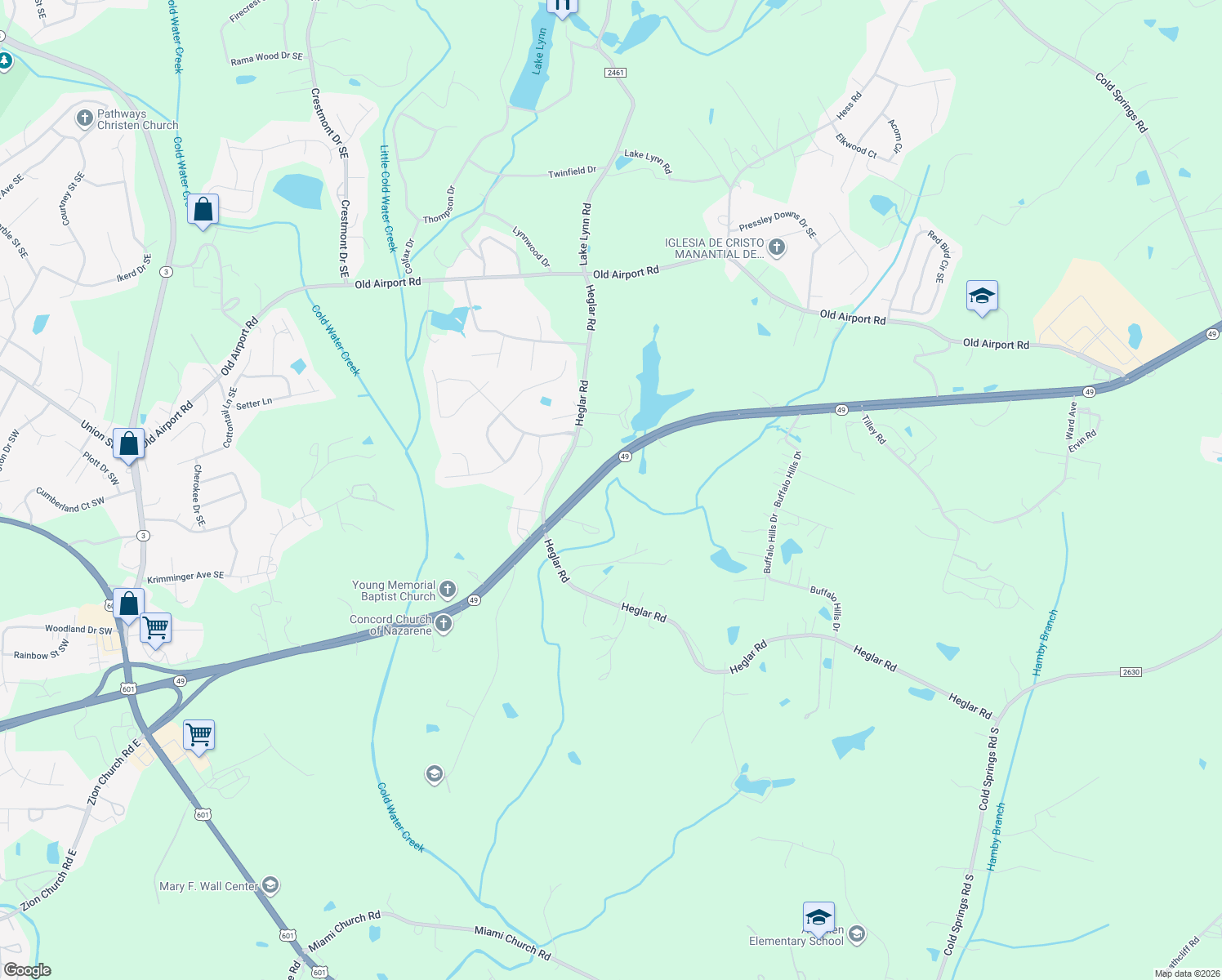 map of restaurants, bars, coffee shops, grocery stores, and more near 2890 Highway 49 in Concord