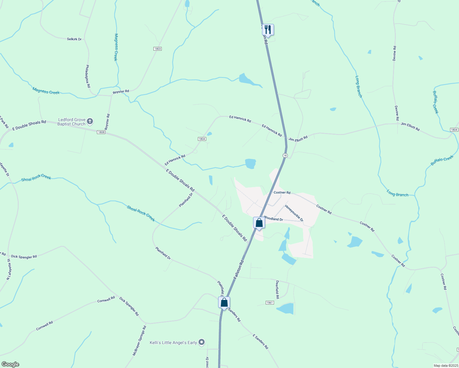 map of restaurants, bars, coffee shops, grocery stores, and more near 740 Pleasantdale Dr in Shelby