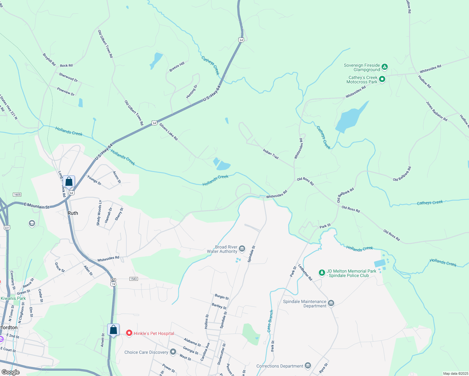 map of restaurants, bars, coffee shops, grocery stores, and more near 771 Whitesides Road in Rutherfordton
