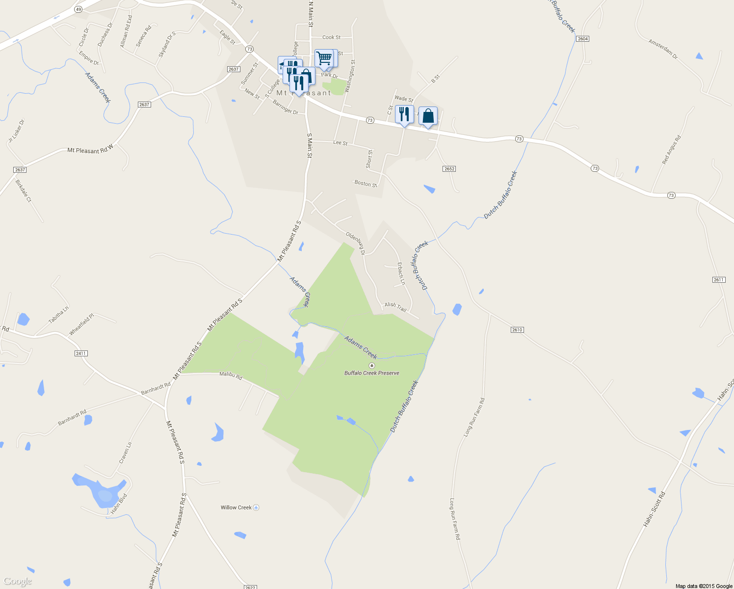 map of restaurants, bars, coffee shops, grocery stores, and more near 8866 Oldenburg Drive in Mount Pleasant