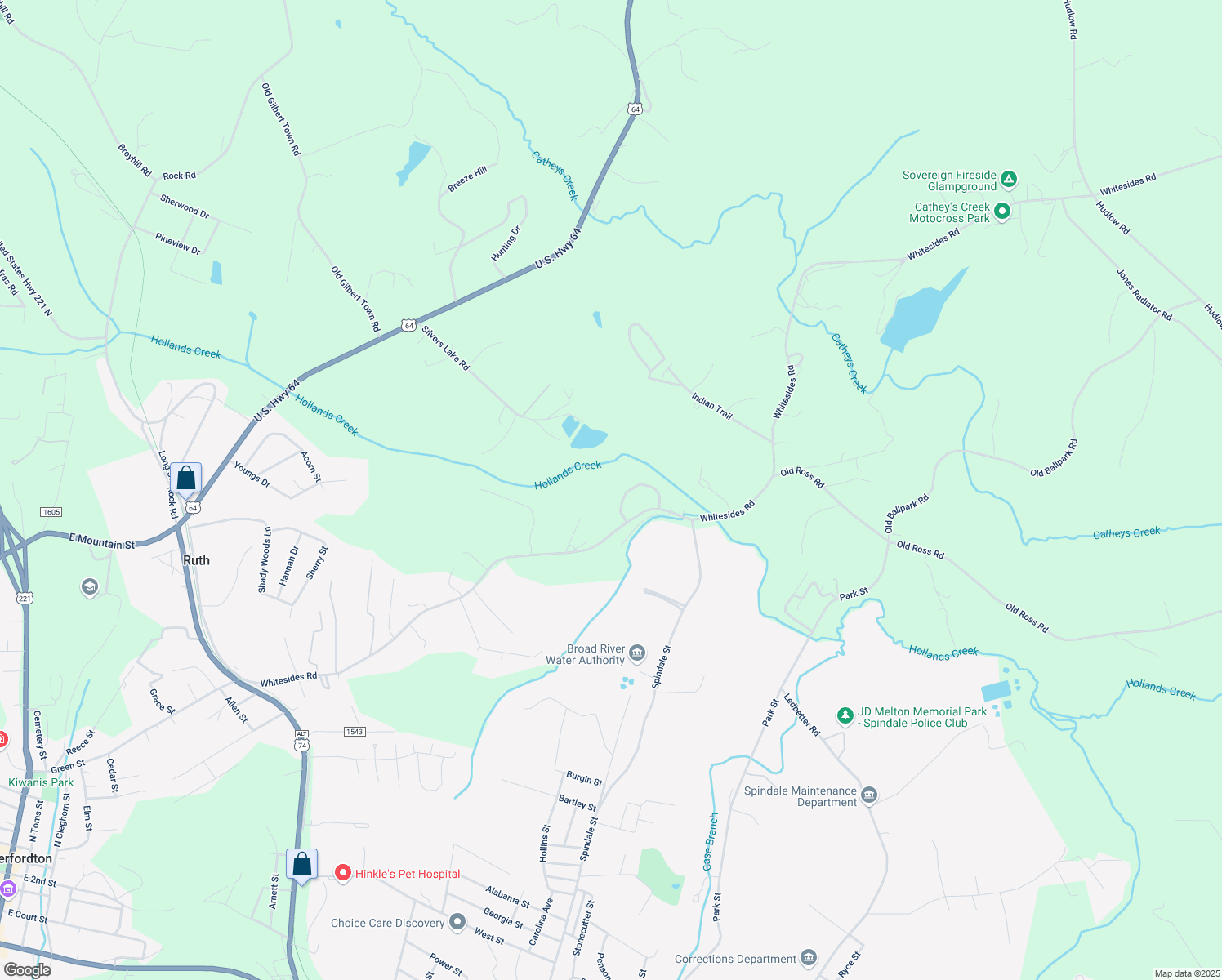 map of restaurants, bars, coffee shops, grocery stores, and more near 771 Whiteside Road in Rutherfordton